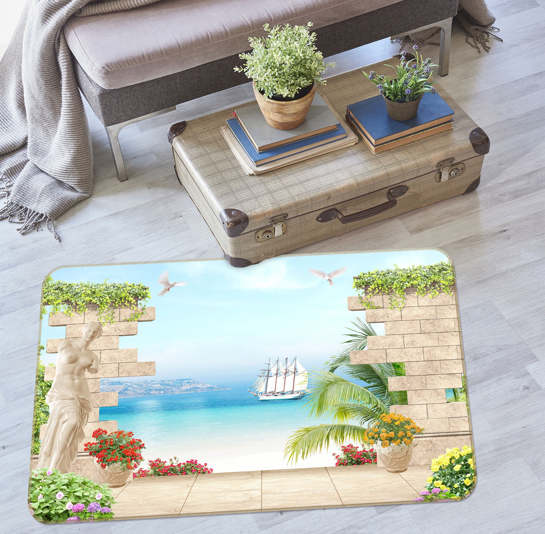 3D Brick Sea Boat 65115 Non Slip Rug Mat
