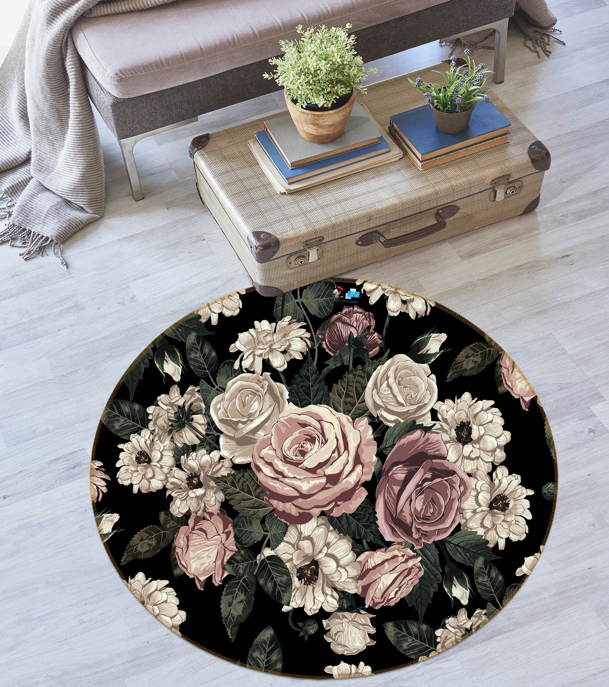3D Flowers 75077 Round Non Slip Rug Mat