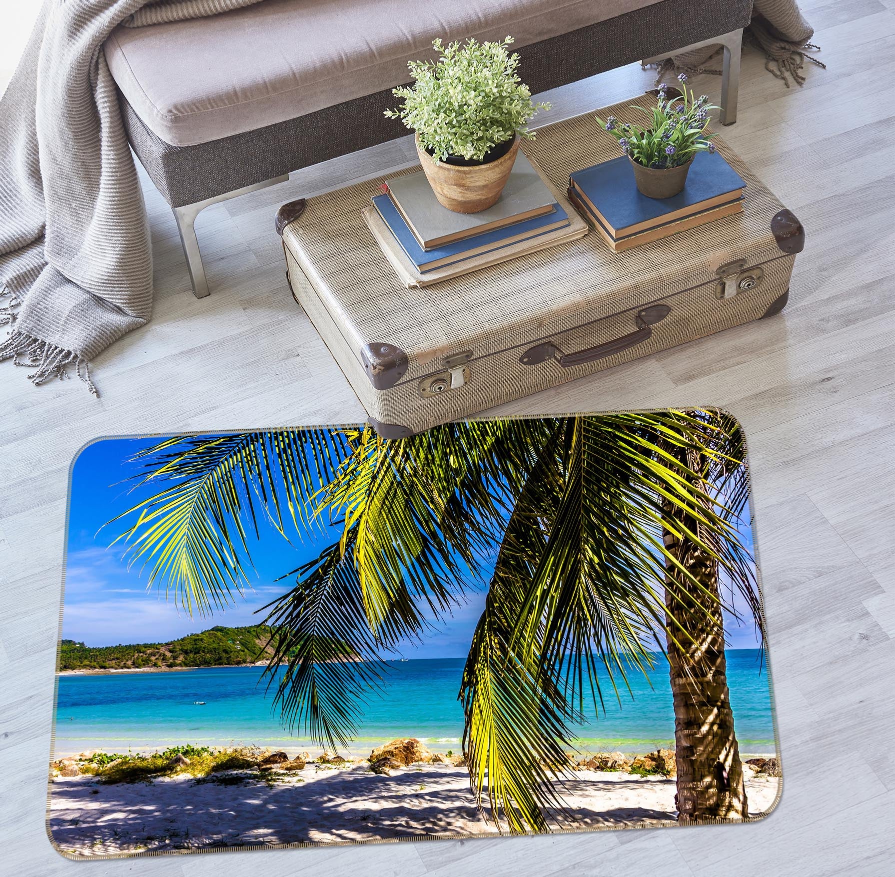 3D Seaside Coconut Tree 29210 Non Slip Rug Mat