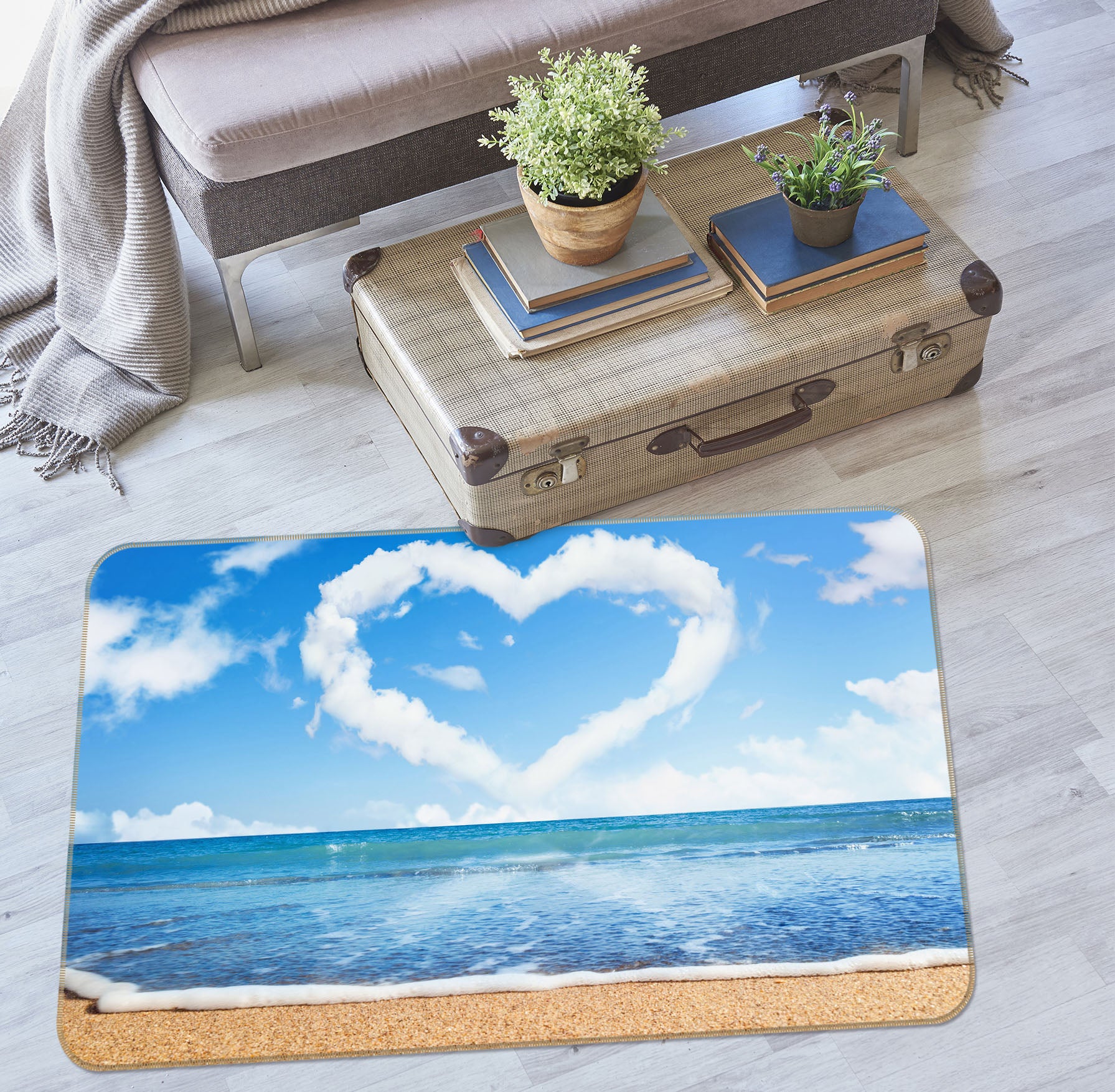 3D Seaside Heart Cloud 34122 Non Slip Rug Mat