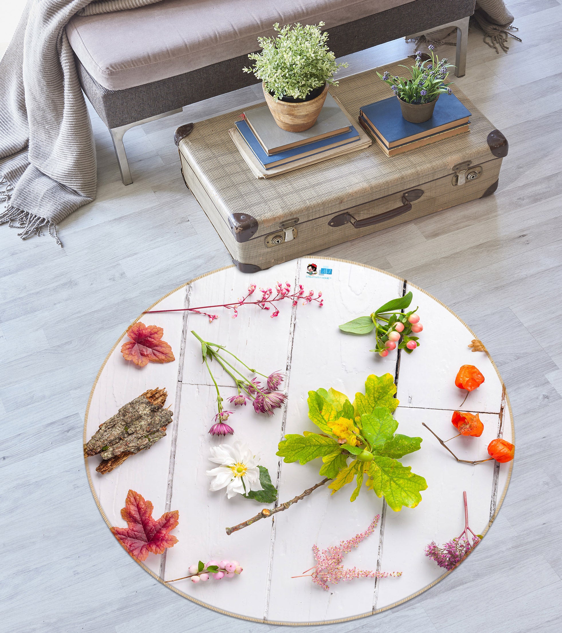 3D Red Maple Leaf 7315 Assaf Frank Rug Round Non Slip Rug Mat