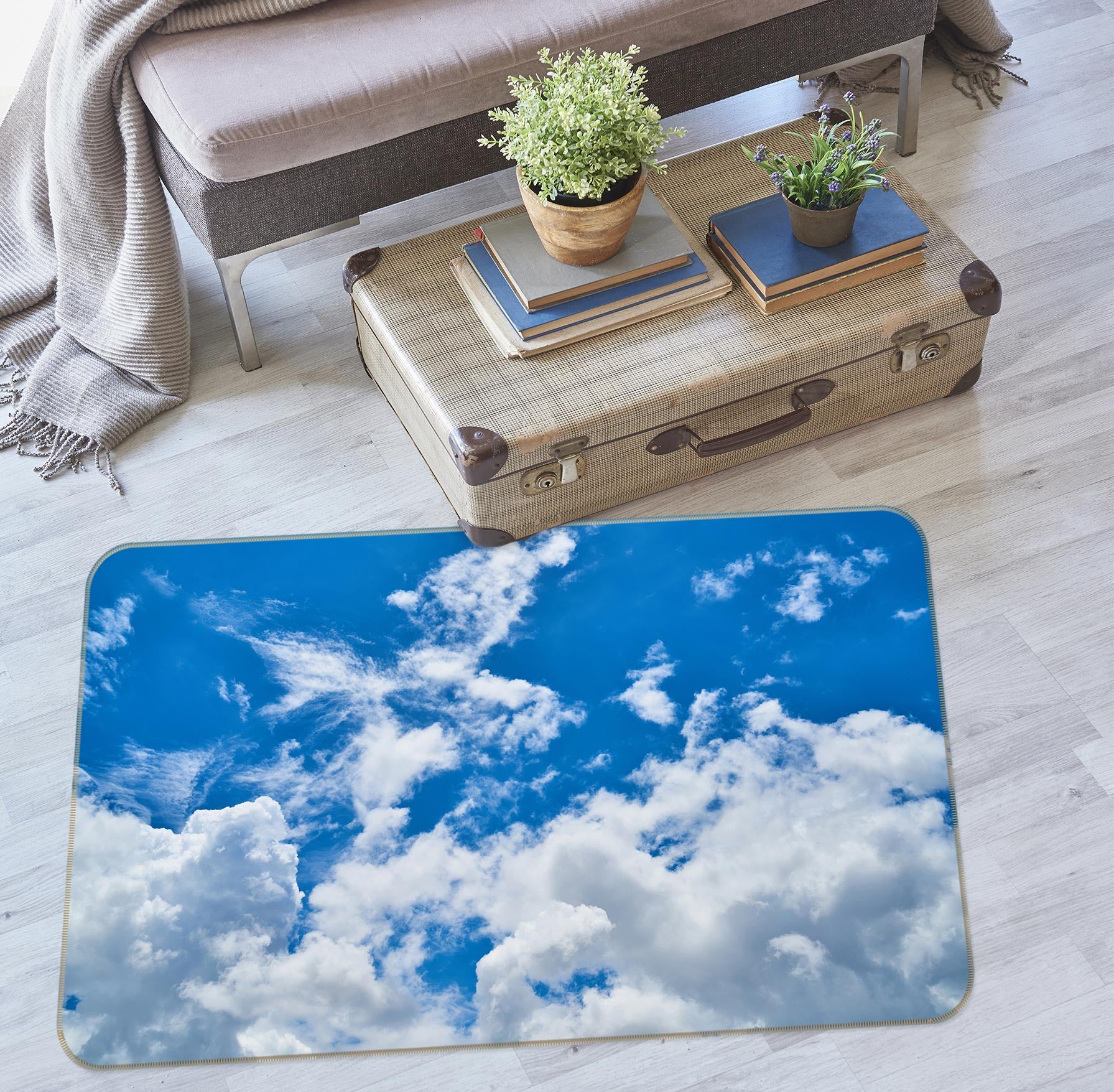 3D Blue Sky White Clouds 76255 Non Slip Rug Mat