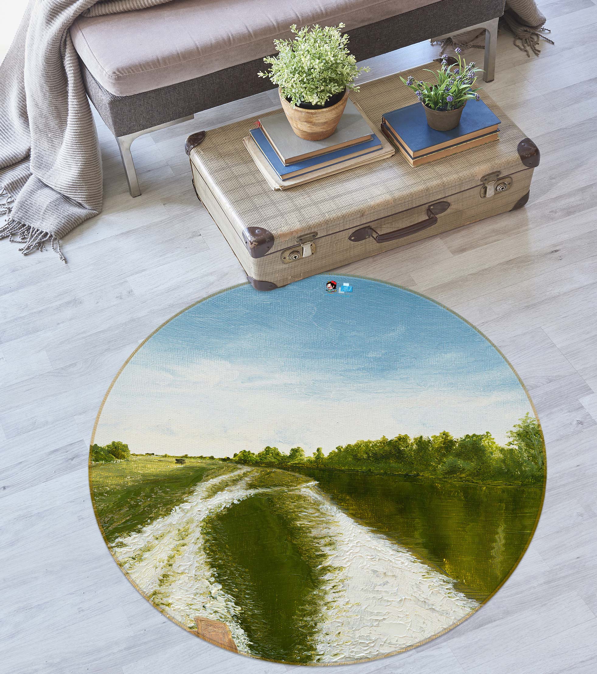 3D River Woods 18127 Marina Zotova Rug Round Non Slip Rug Mat