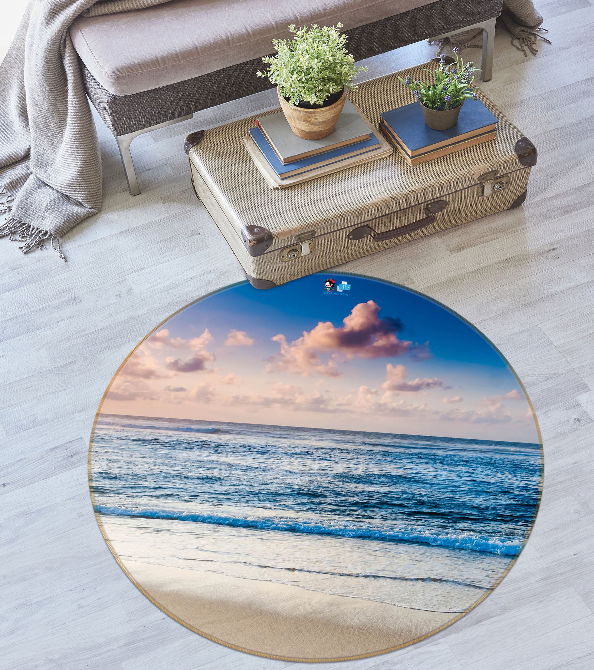 3D Seaside 75100 Round Non Slip Rug Mat
