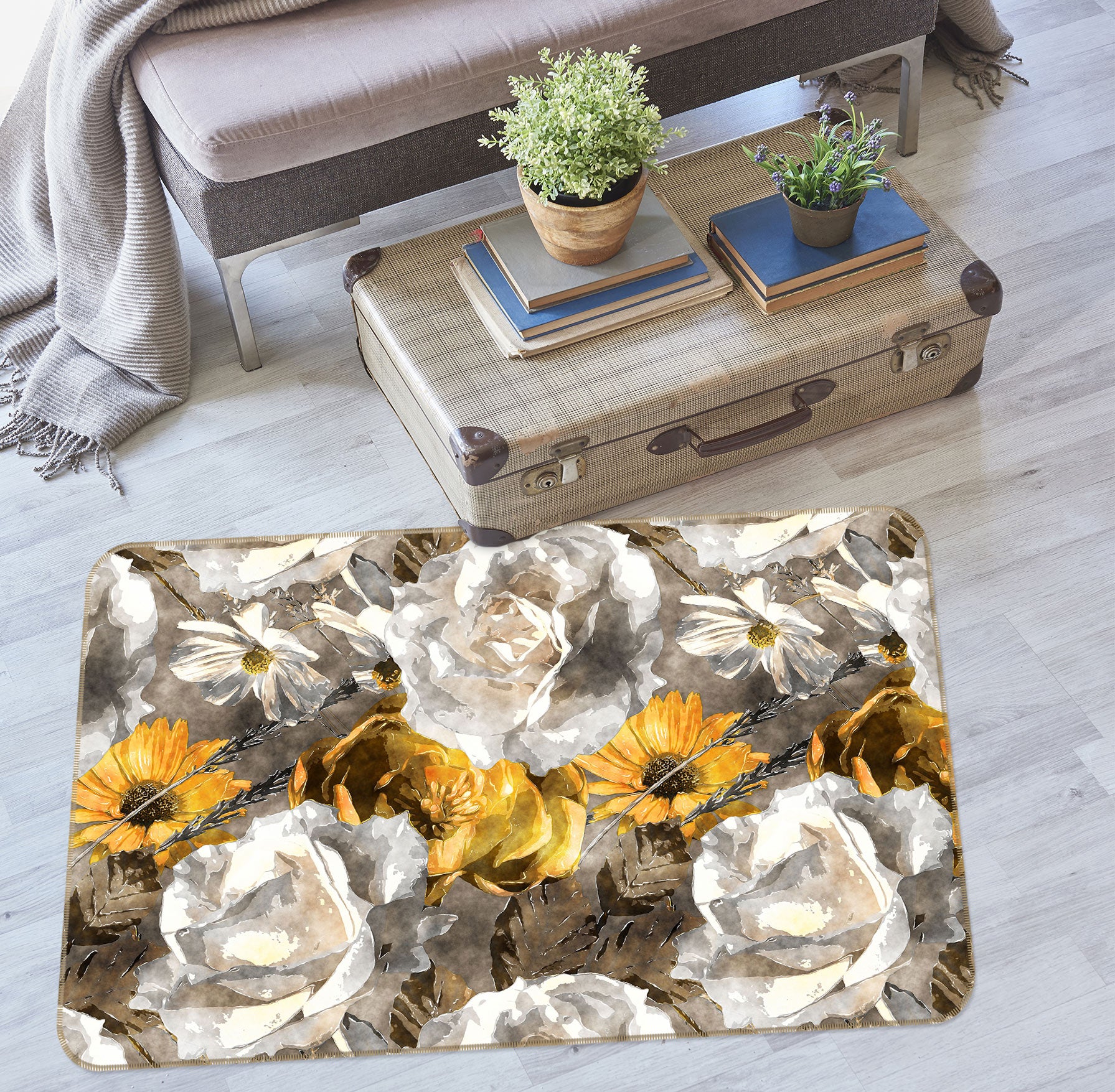 3D Flowers Pattern 33016 Non Slip Rug Mat