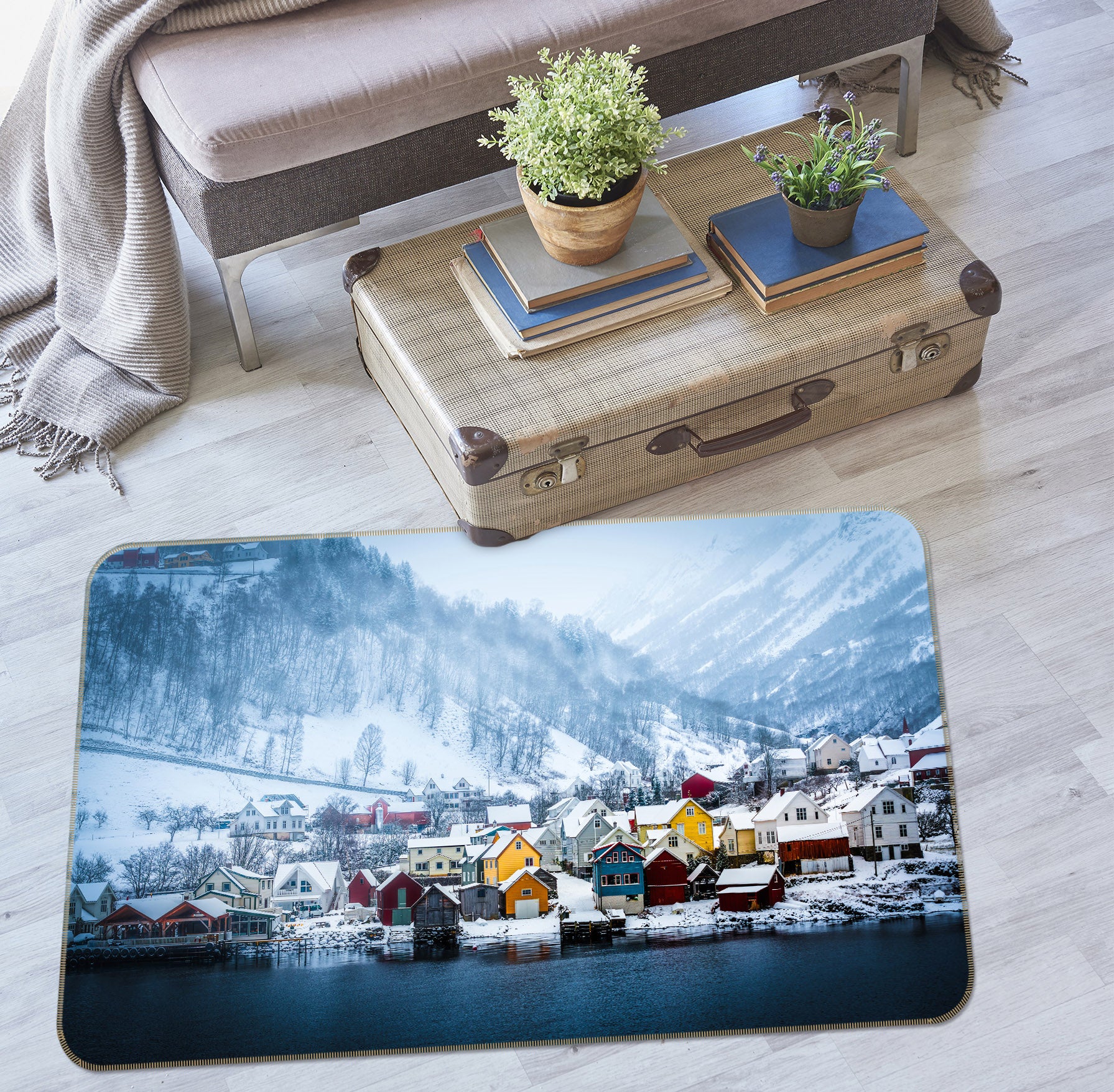 3D Snow Mountain House 29149 Non Slip Rug Mat