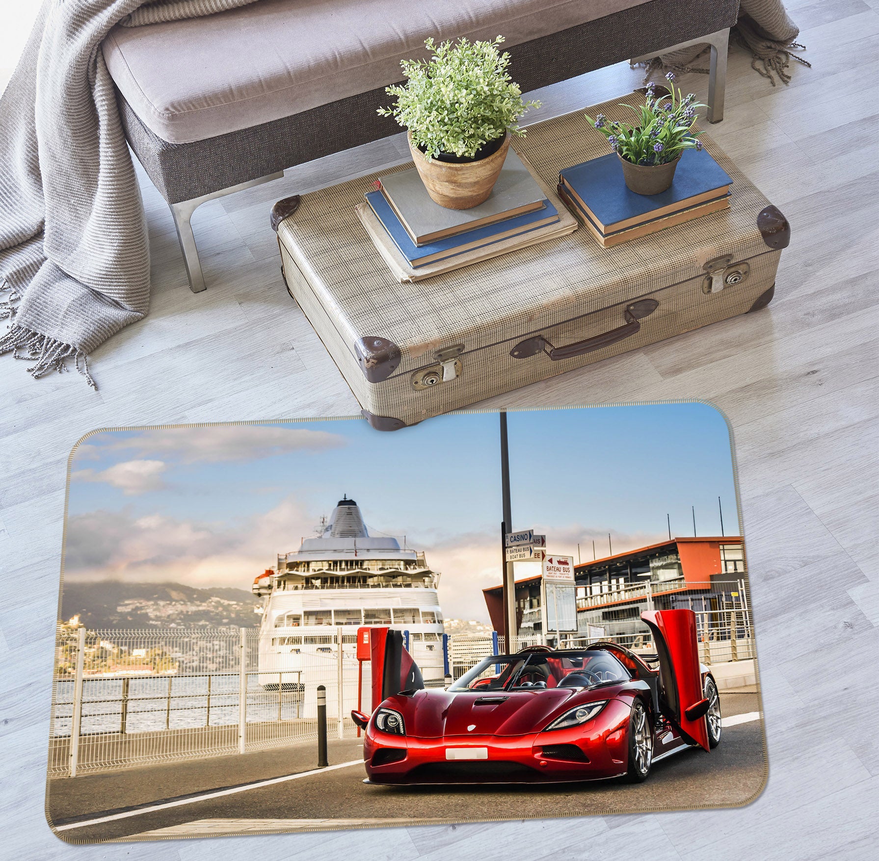 3D Red Sports Car 42070 Vehicle Non Slip Rug Mat