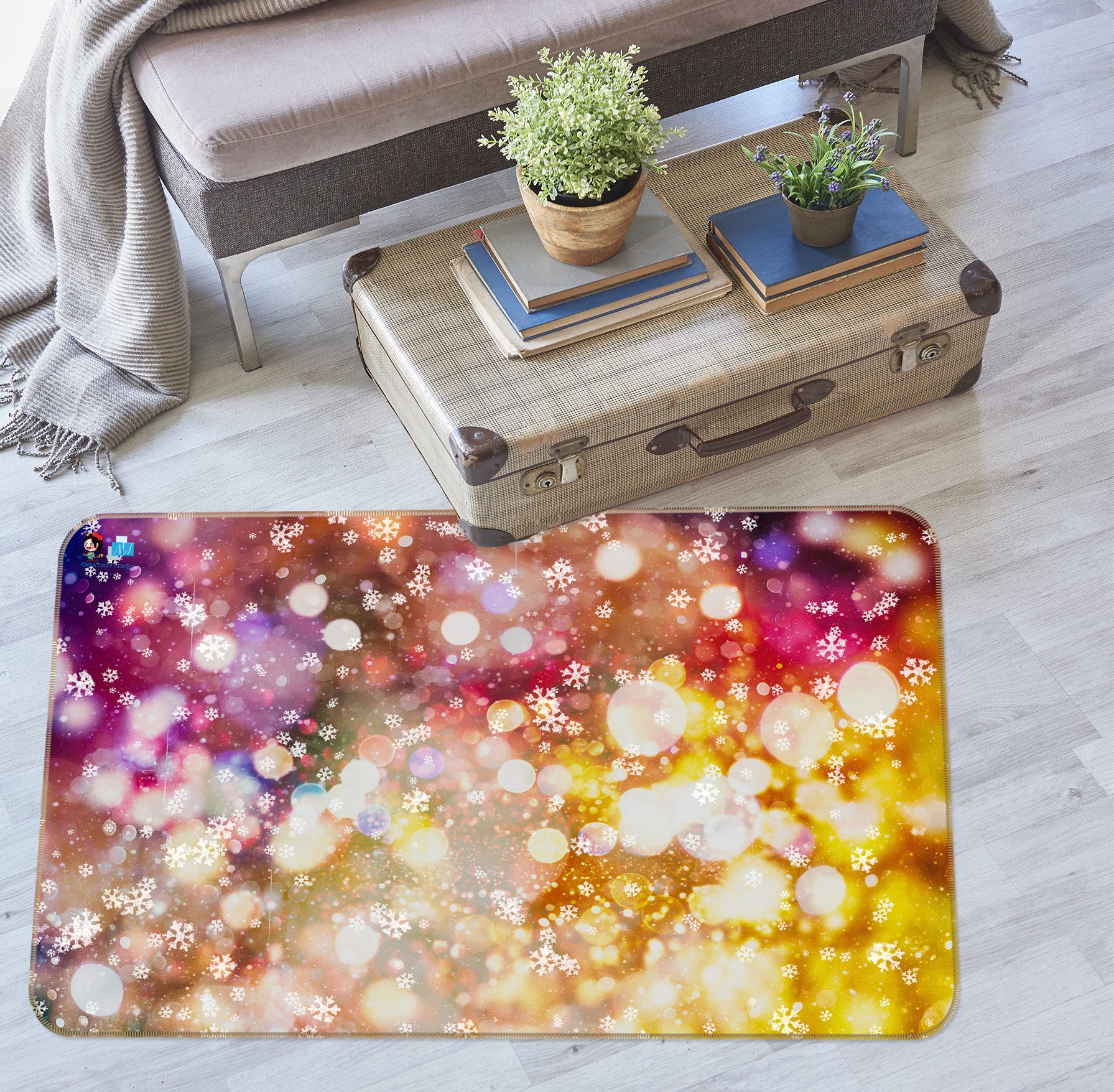 3D Snow Aperture 54252 Christmas Non Slip Rug Mat Xmas