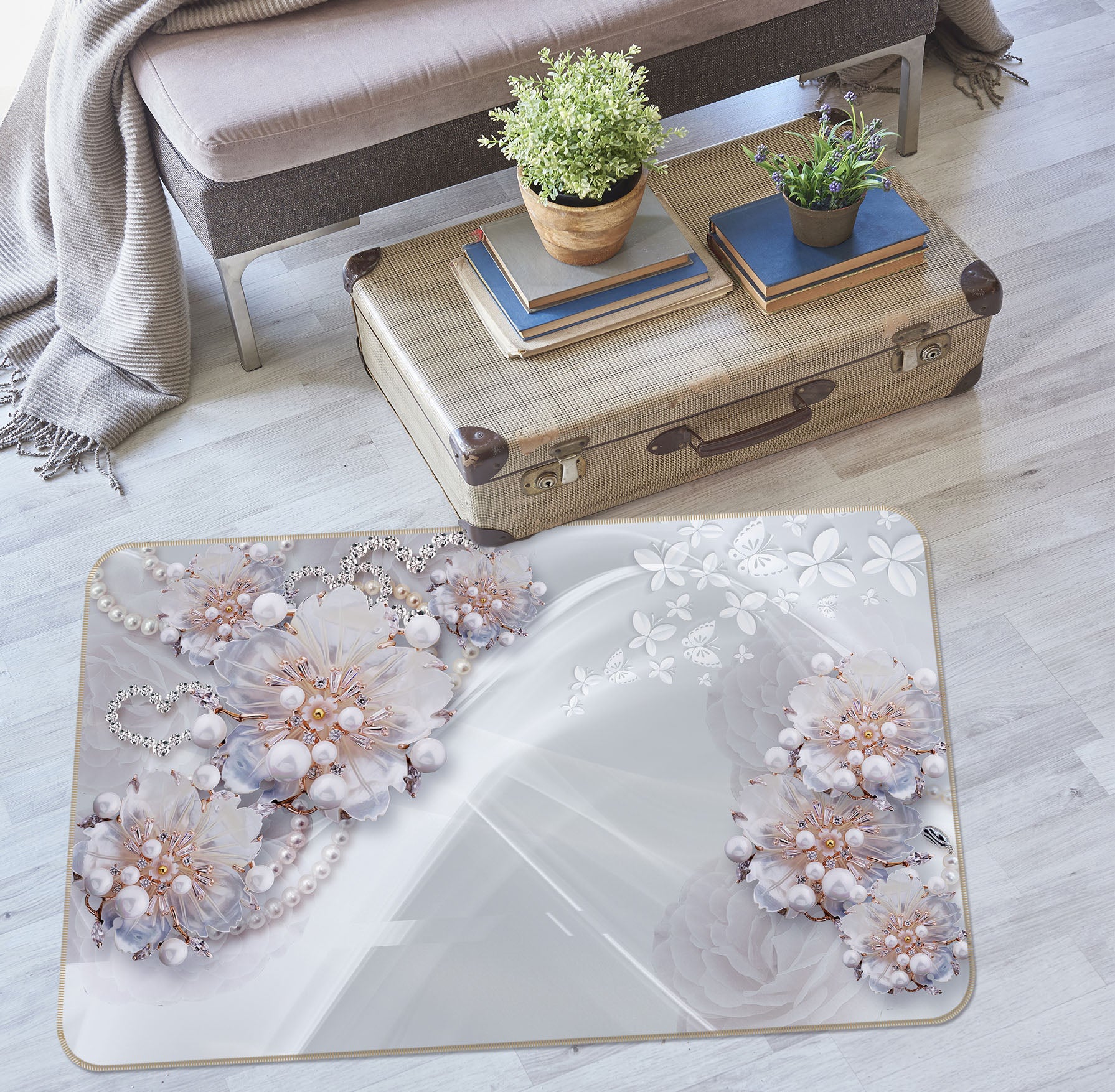 3D Pearl Flowers 65136 Non Slip Rug Mat