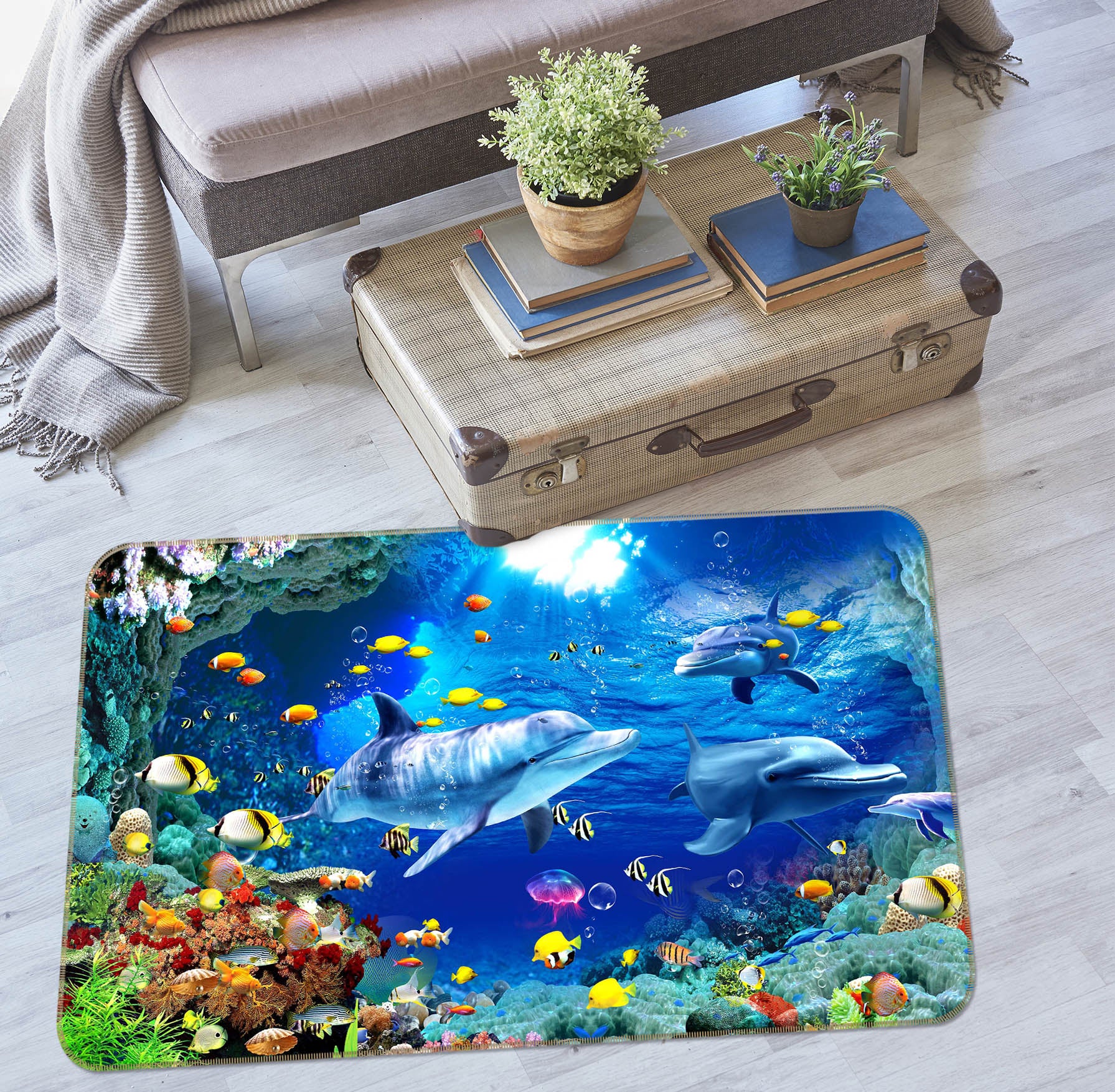 3D Underwater Fish Dolphin 65145 Non Slip Rug Mat