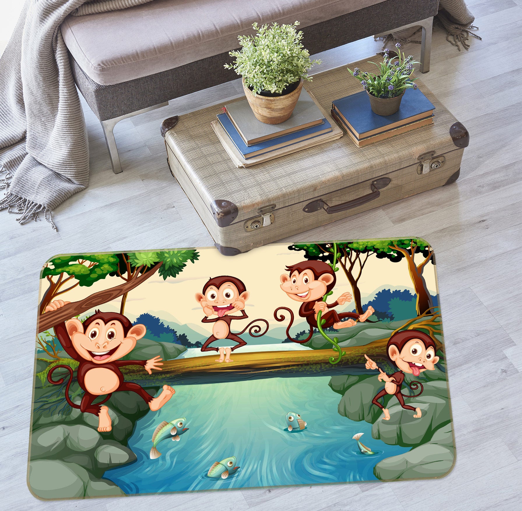 3D Cartoons Monkey 30078 Non Slip Rug Mat