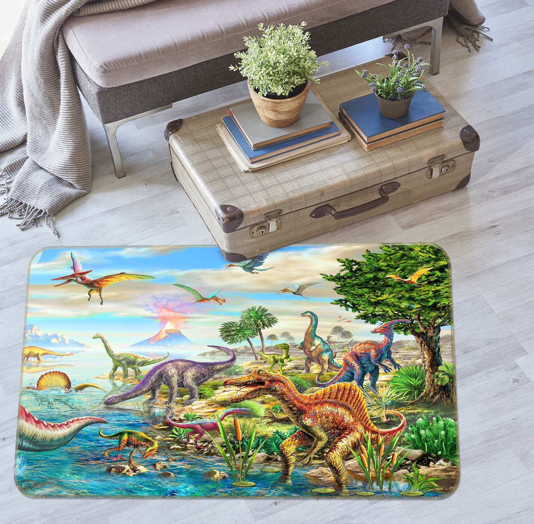 3D Dinosaur Lake 1069 Adrian Chesterman Rug Non Slip Rug Mat Mat AJ Creativity Home 