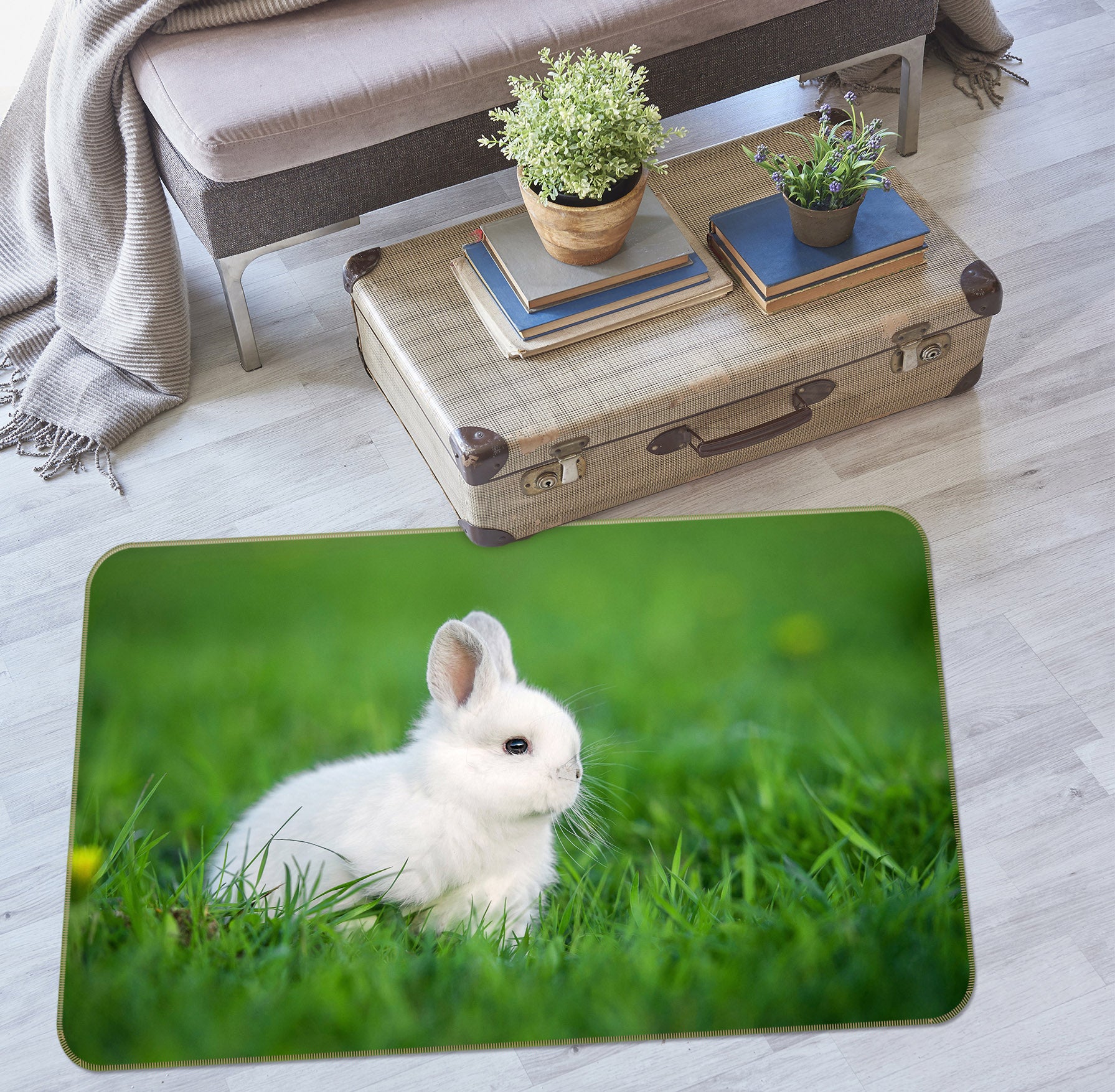 3D Grassland Rabbit 30117 Non Slip Rug Mat