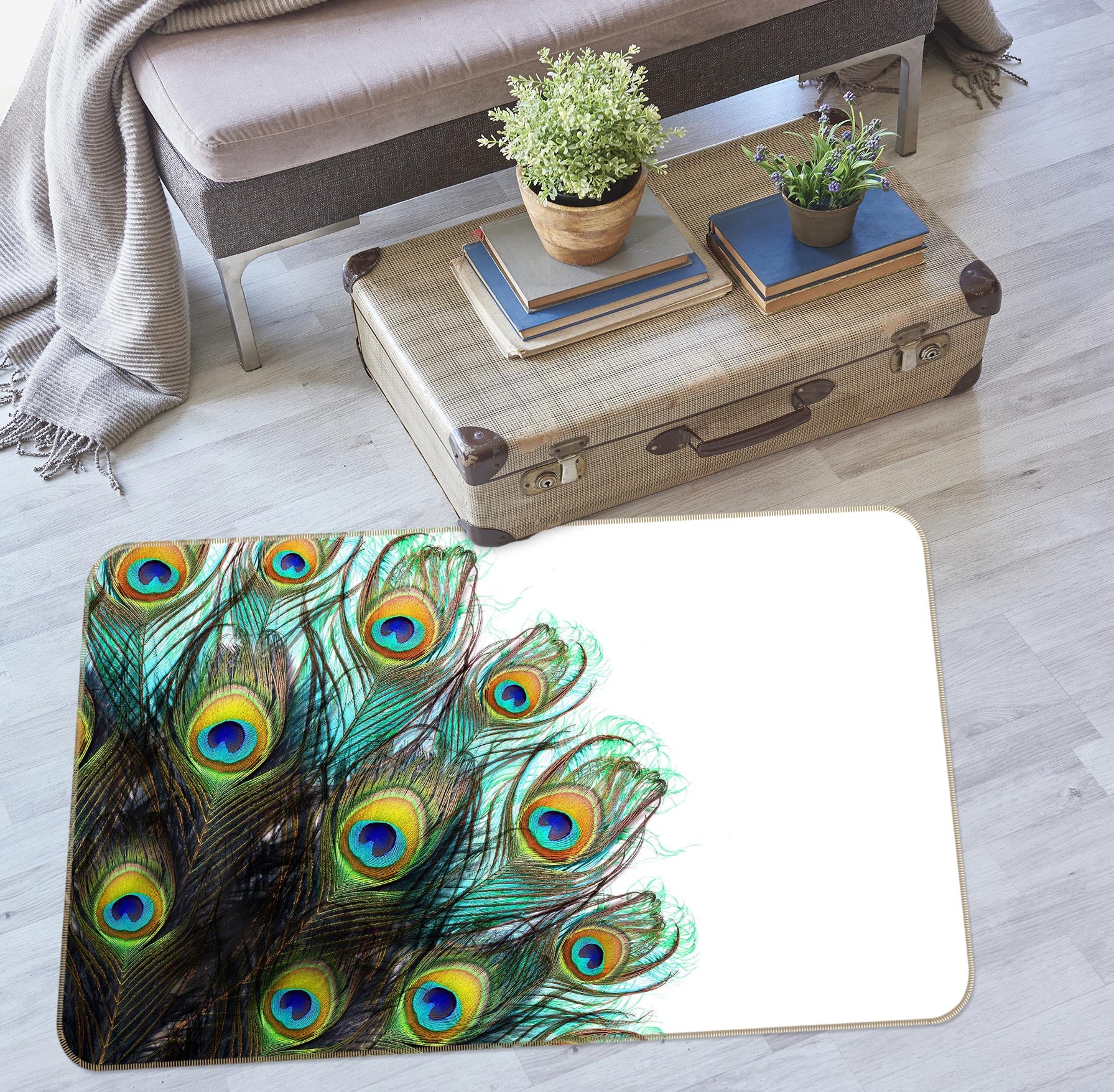 3D Peacock Feather 37078 Non Slip Rug Mat