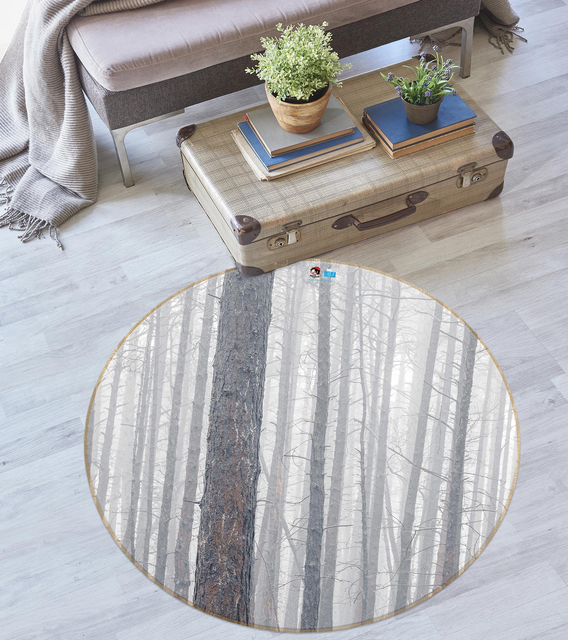 3D Trees Wood 7588 Assaf Frank Rug Round Non Slip Rug Mat