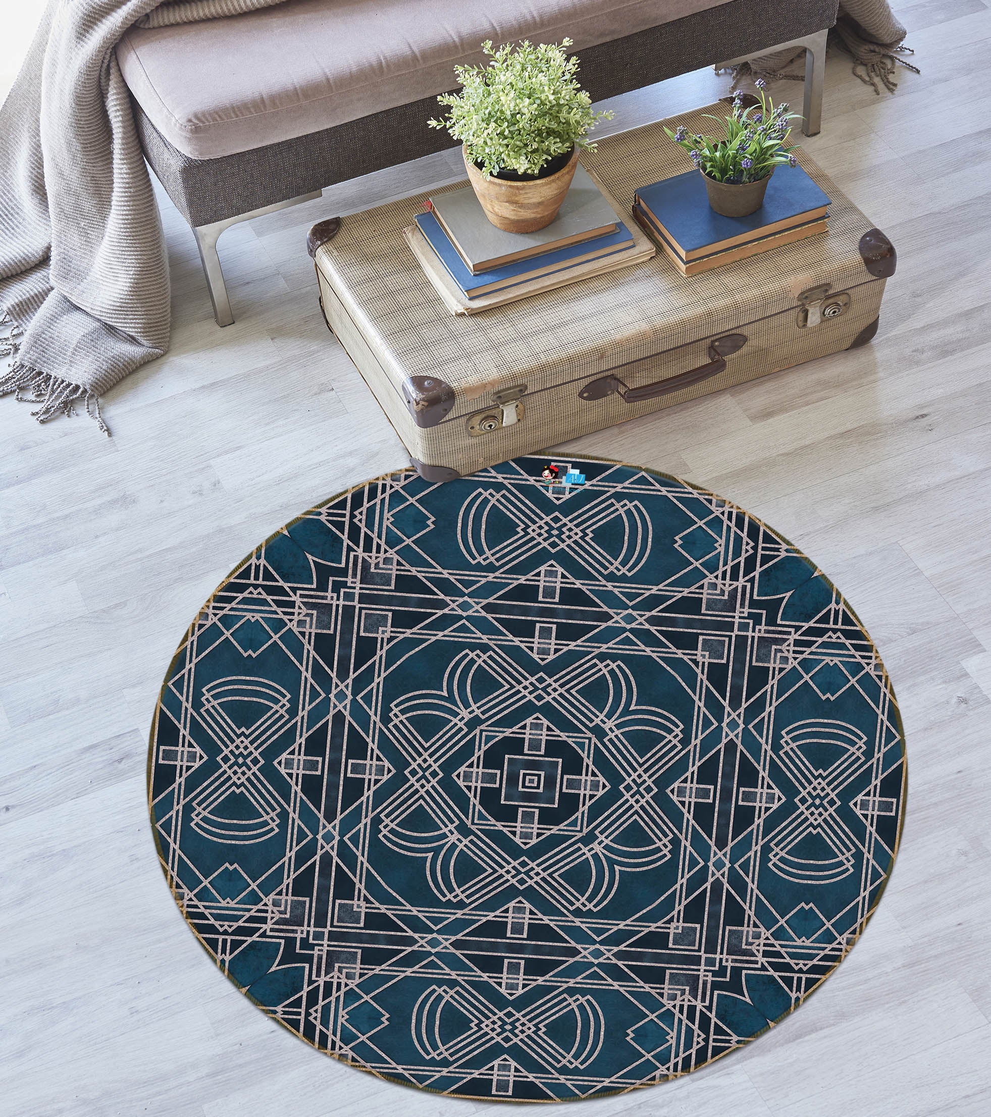 3D Line Pattern 83046 Andrea haase Rug Round Non Slip Rug Mat