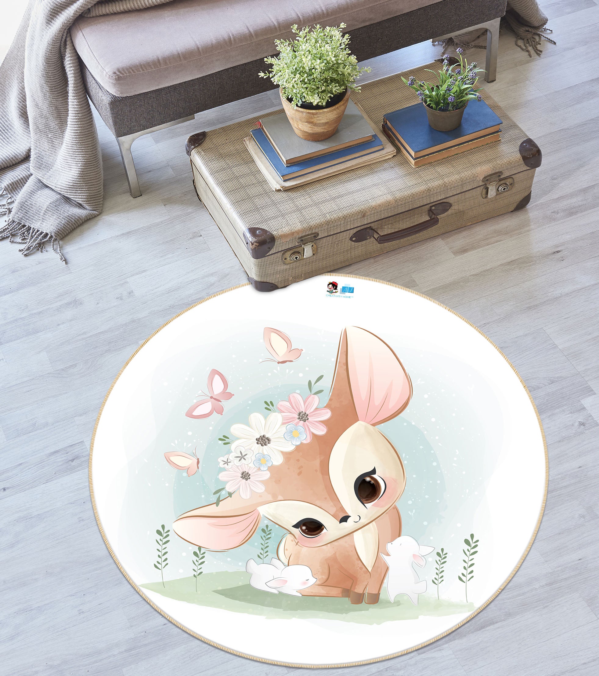 3D Deer 74261 Round Non Slip Rug Mat