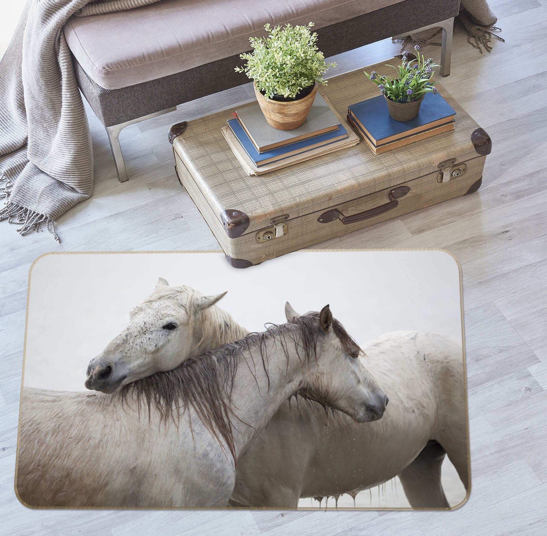 3D Two Horses 1075 Marco Carmassi Rug Non Slip Rug Mat Mat AJ Creativity Home 