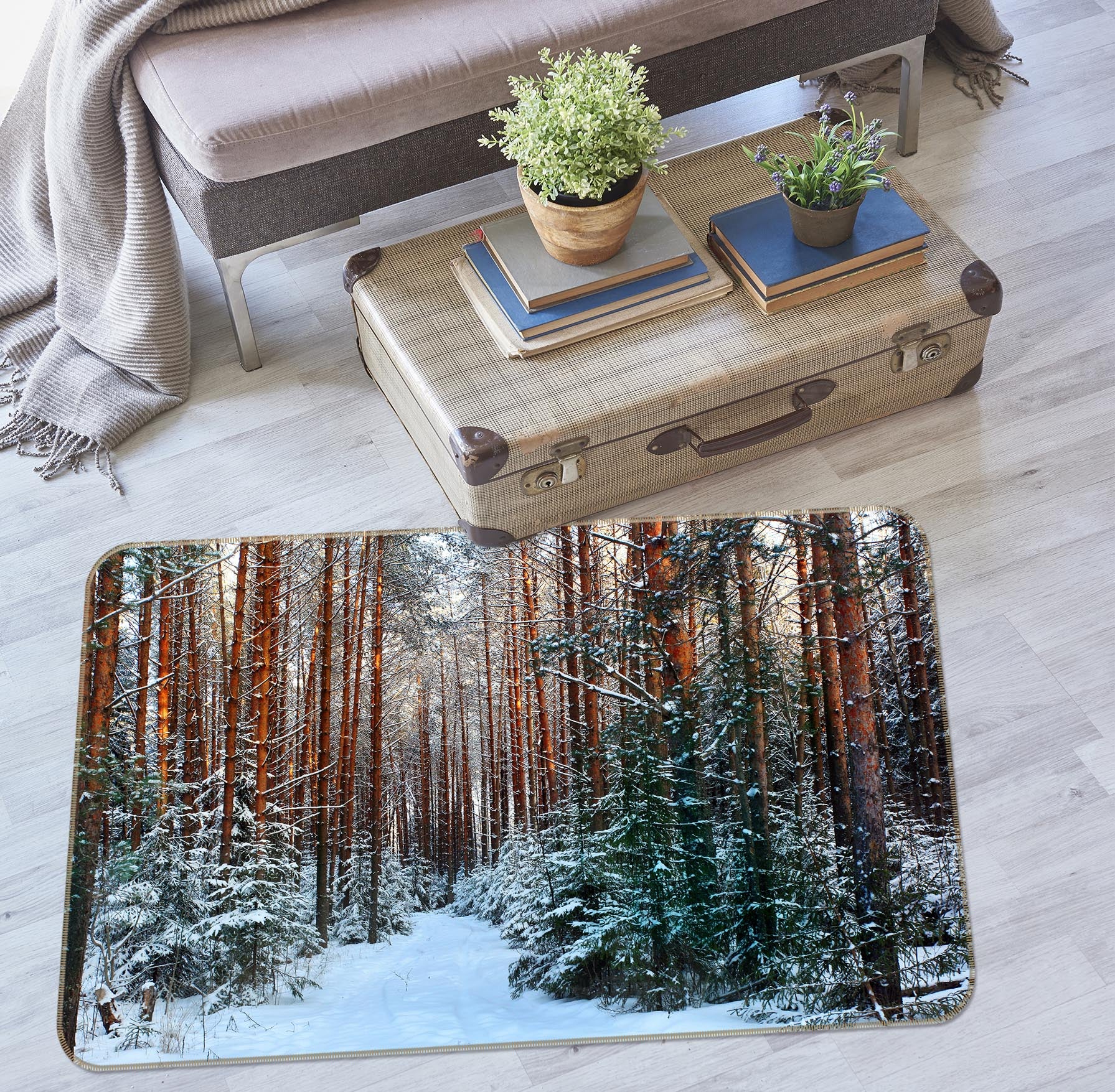 3D Snowfield Forest 35092 Non Slip Rug Mat