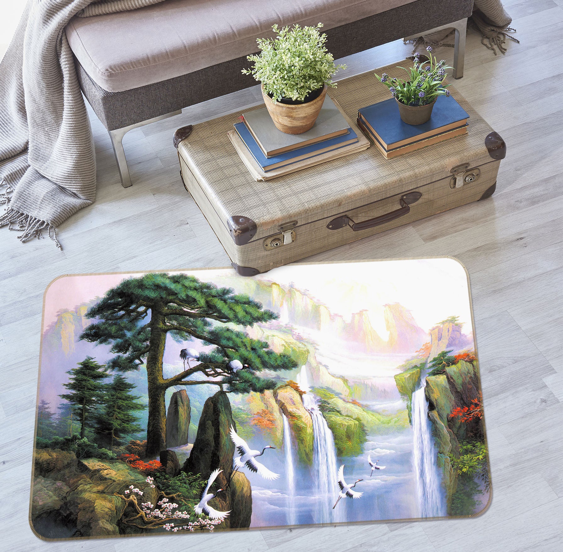 3D Mountain Tree Waterfall 33166 Non Slip Rug Mat