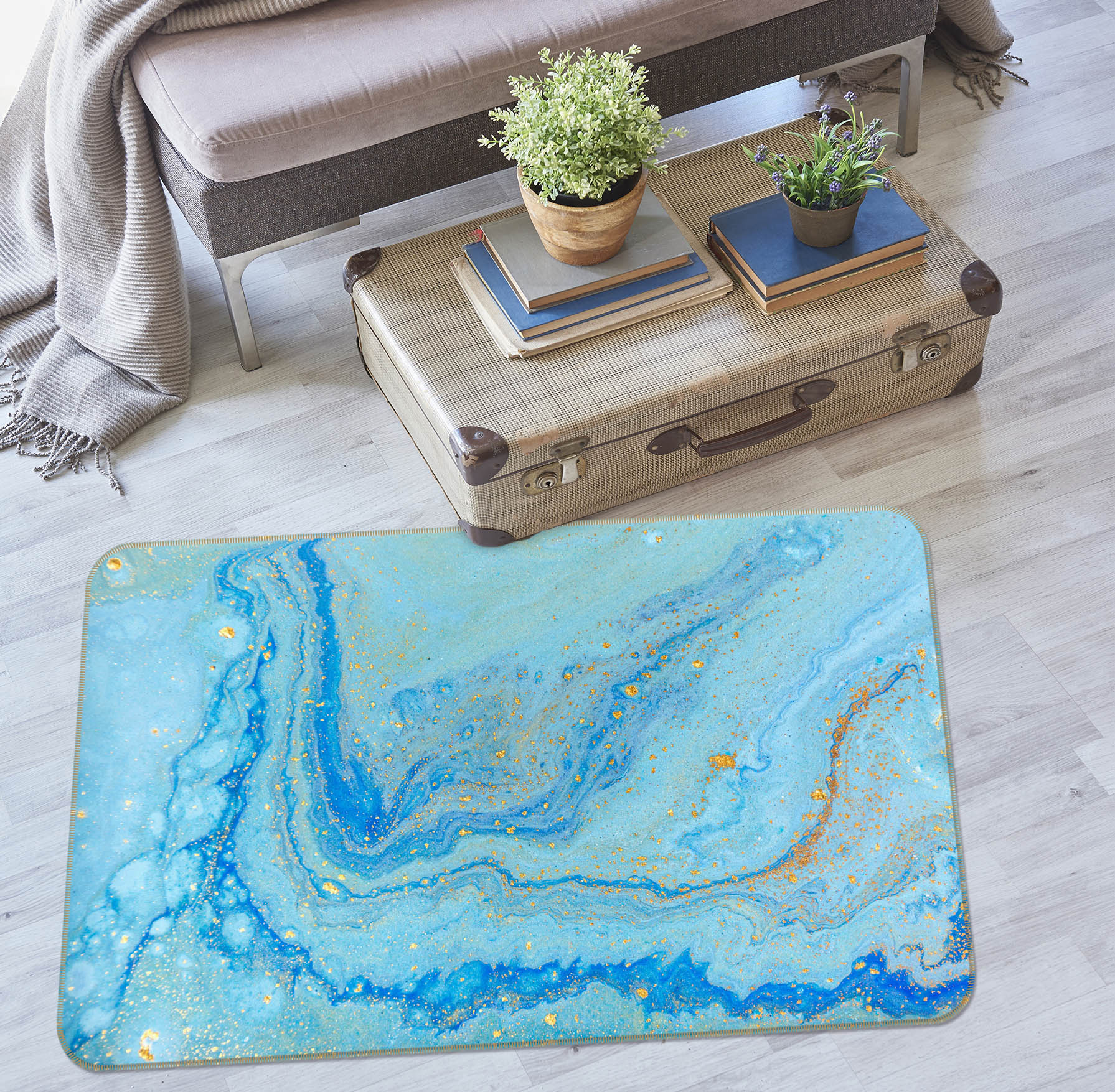 3D Blue Texture 31016 Non Slip Rug Mat