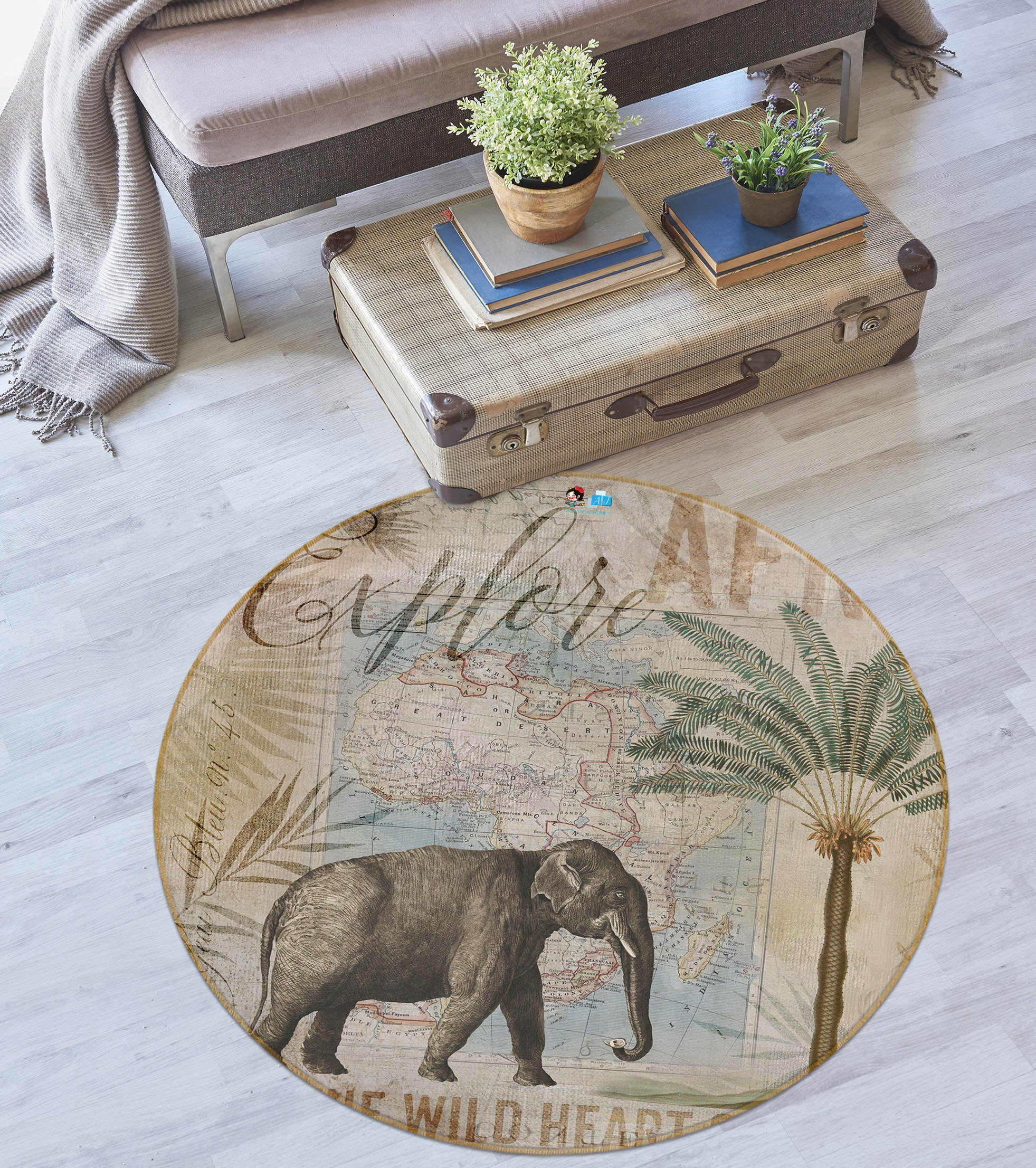 3D Elephant Trees 83043 Andrea haase Rug Round Non Slip Rug Mat
