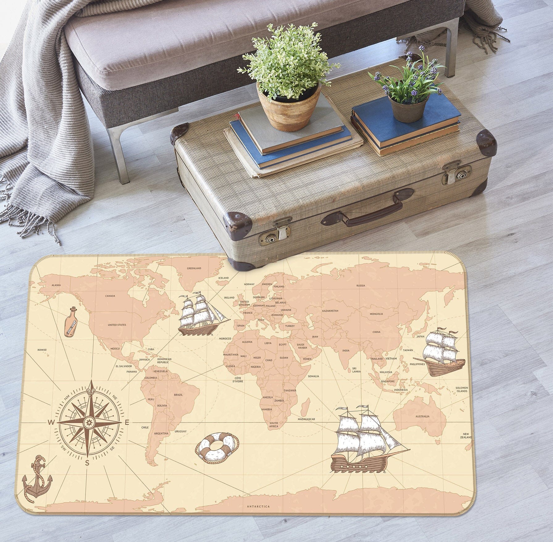 3D Cute Boat 2001 World Map Non Slip Rug Mat Mat AJ Creativity Home 