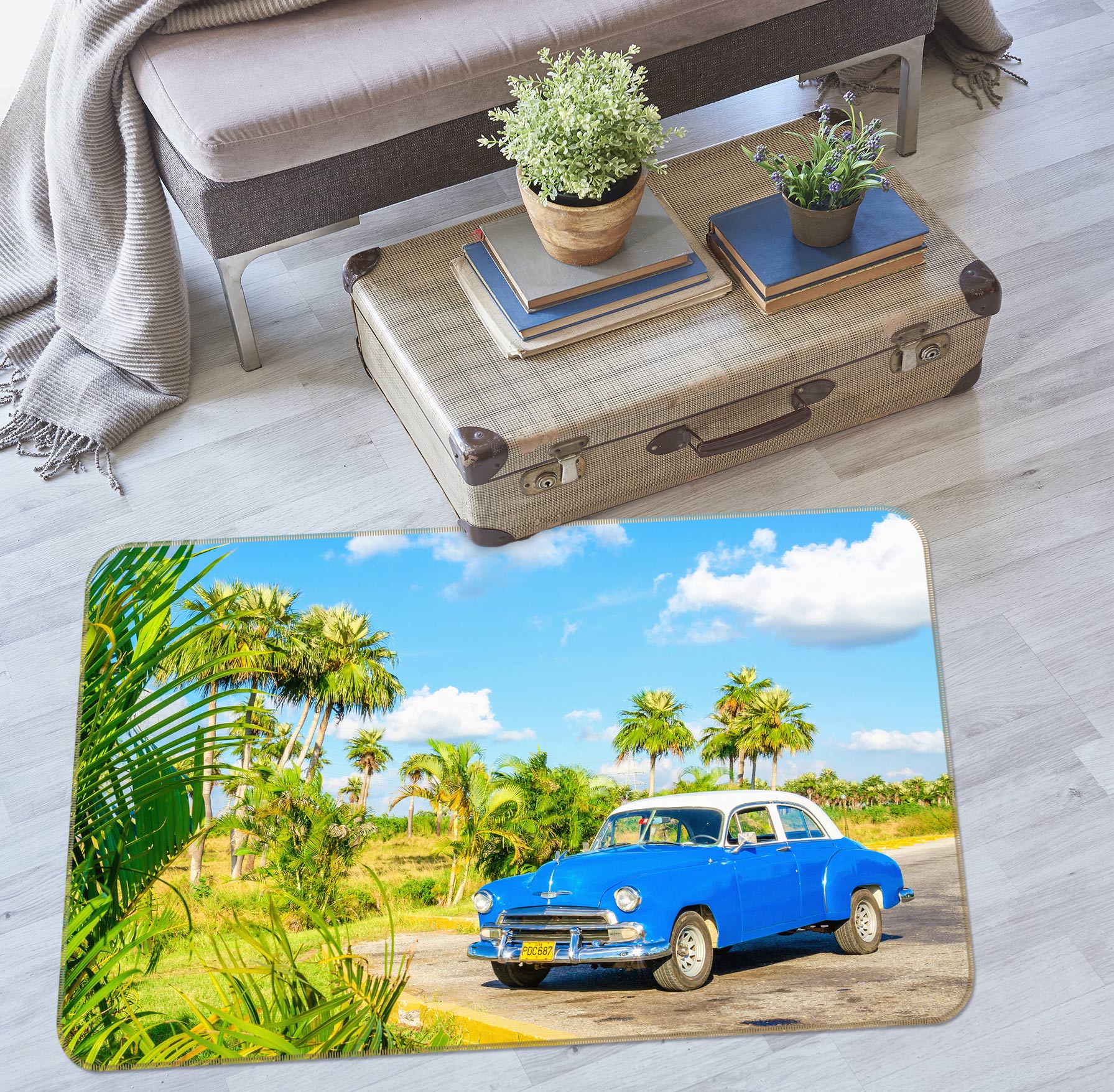 3D Blue Car 67194 Vehicle Non Slip Rug Mat