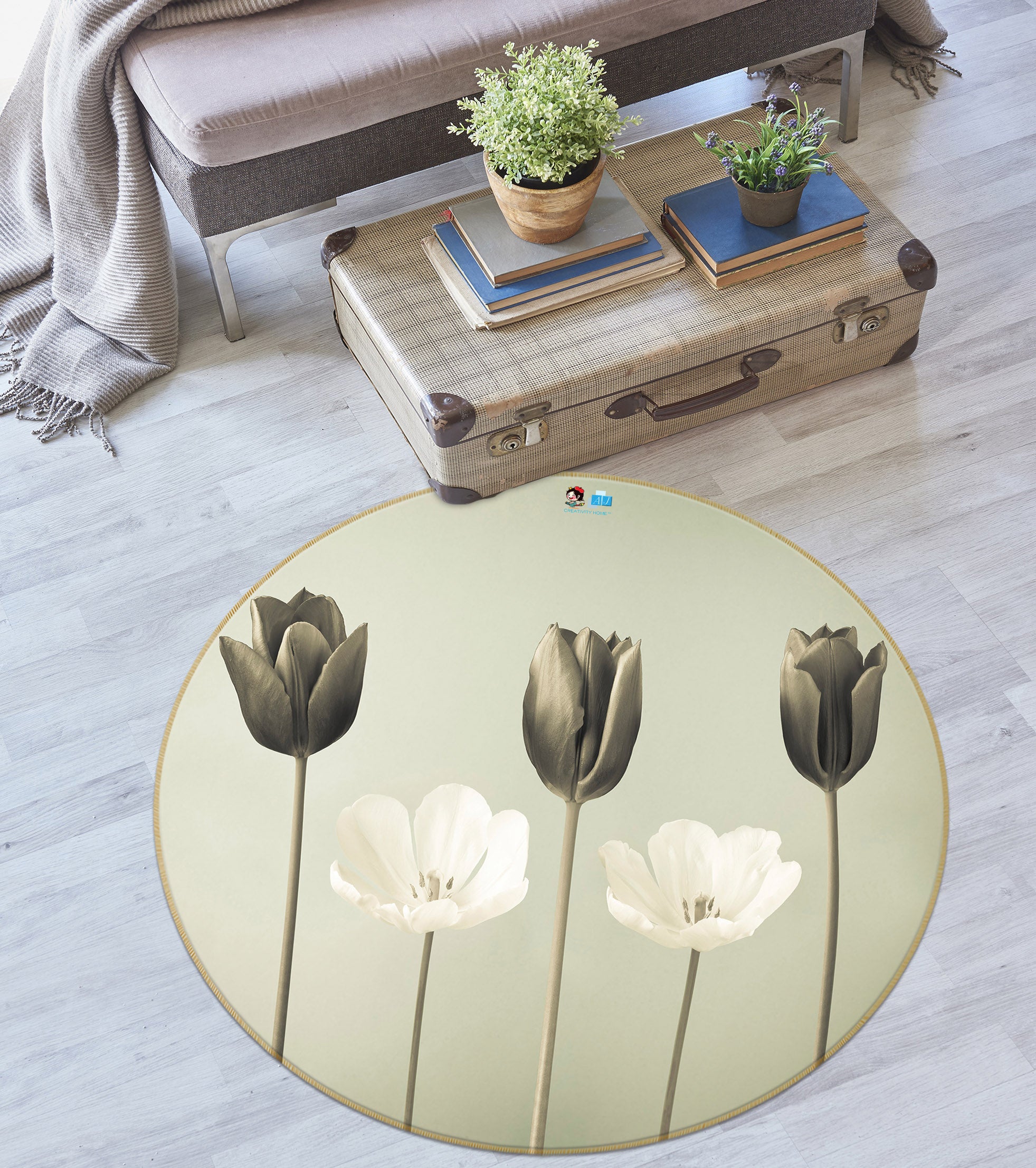 3D Brown Bud 7312 Assaf Frank Rug Round Non Slip Rug Mat