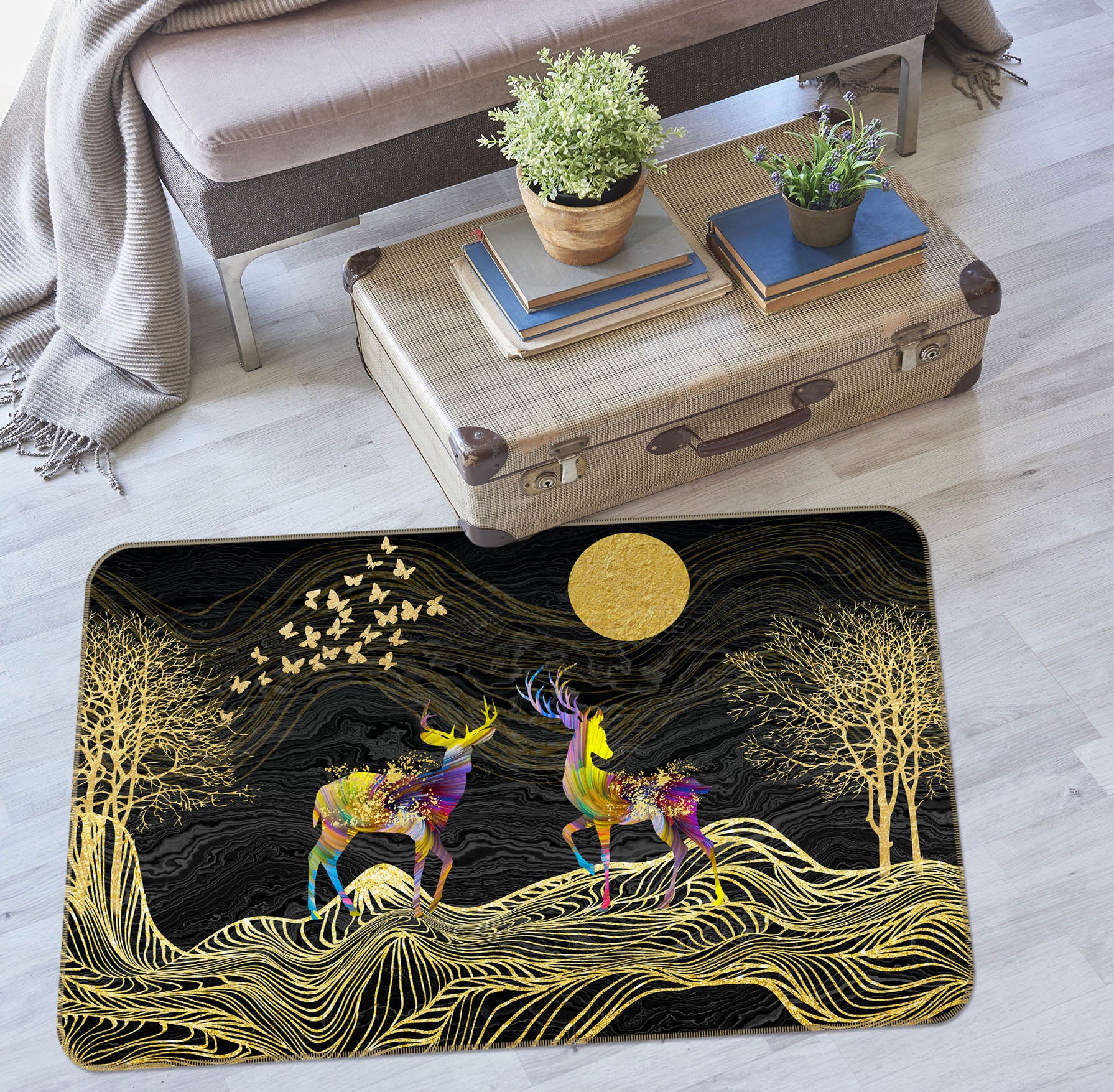 3D Deer Pattern 34057 Non Slip Rug Mat