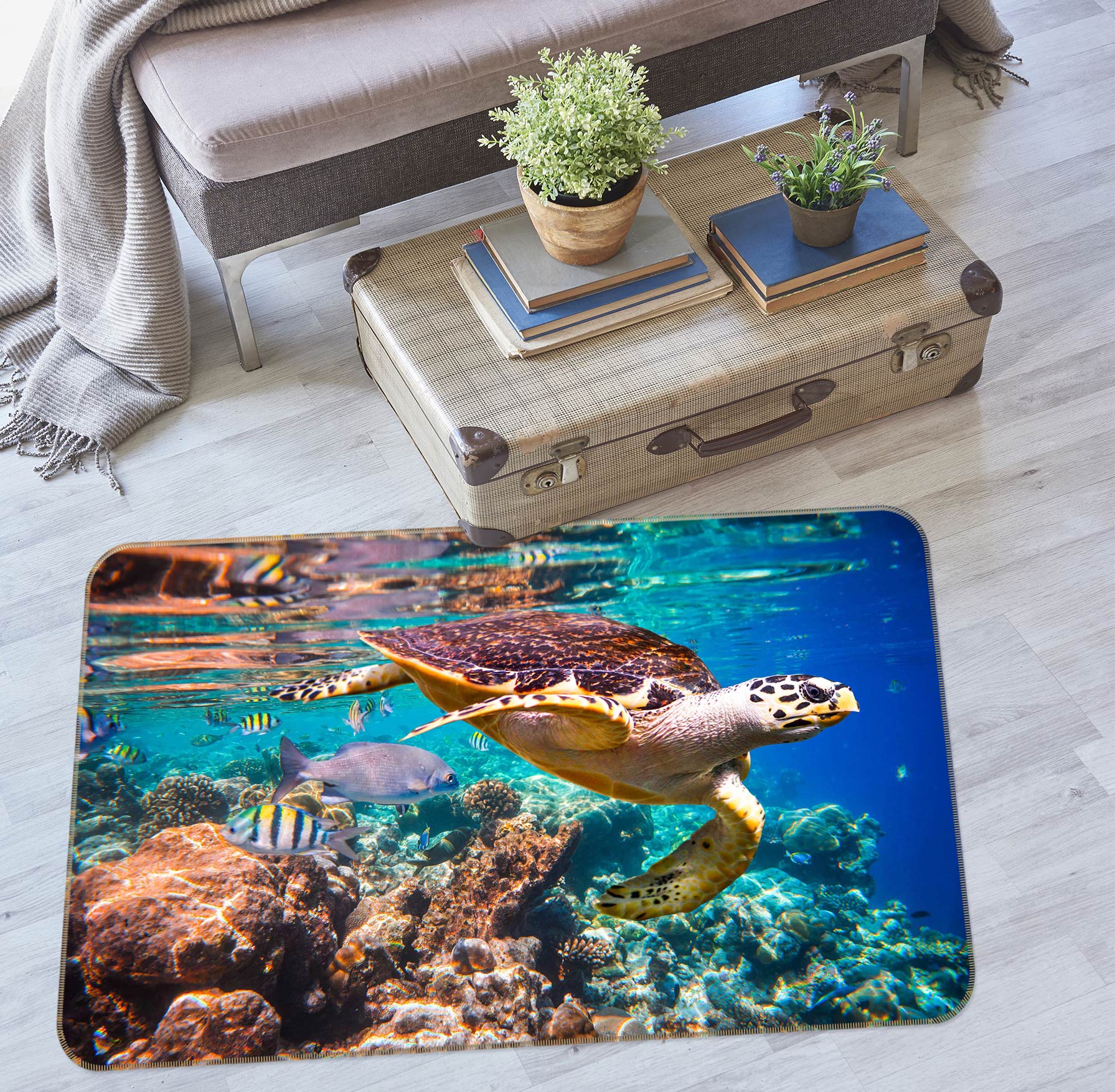 3D Seabed Sea Turtle 77106 Non Slip Rug Mat