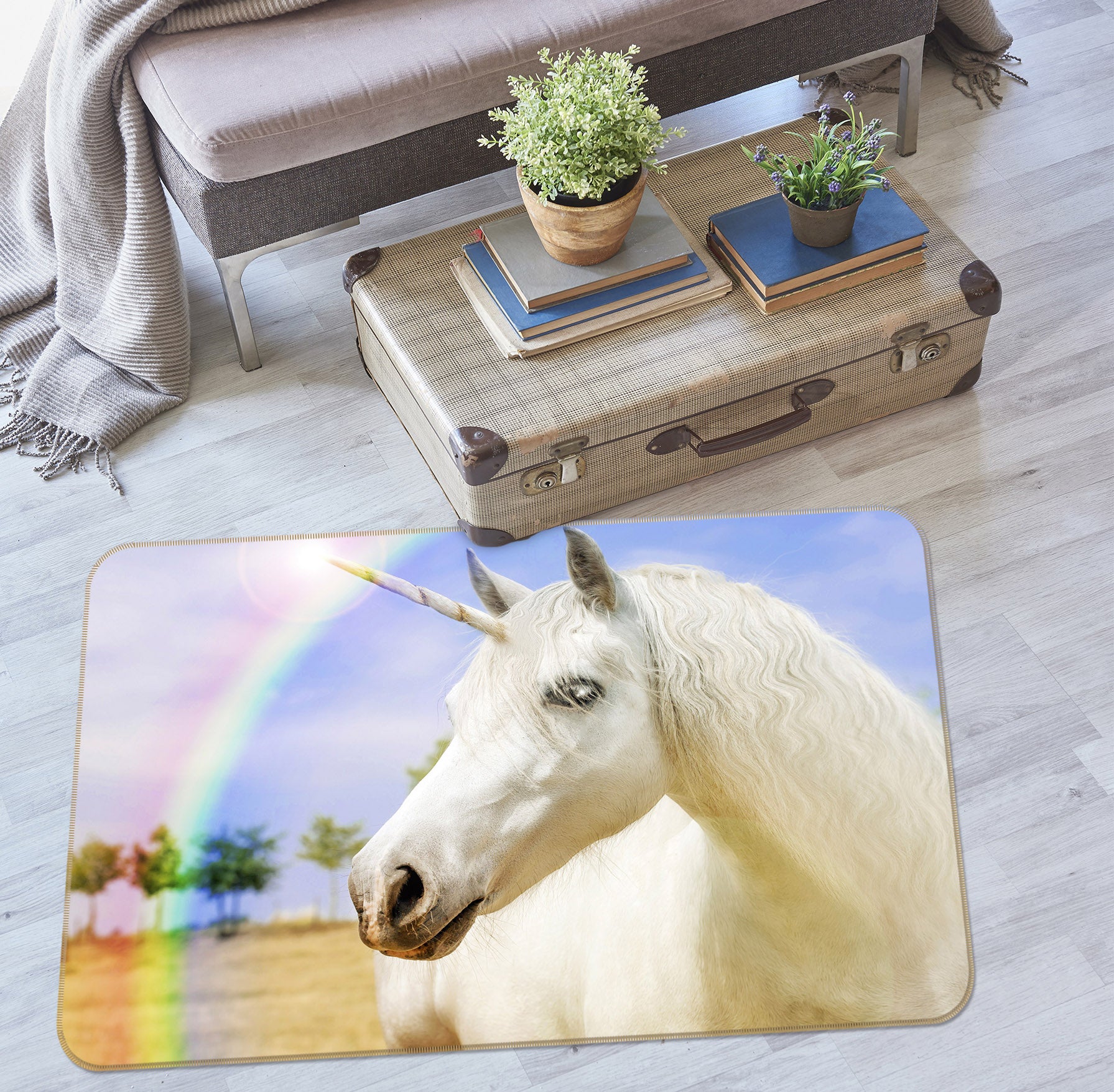 3D Rainbow Unicorn 044 Animal Non Slip Rug Mat