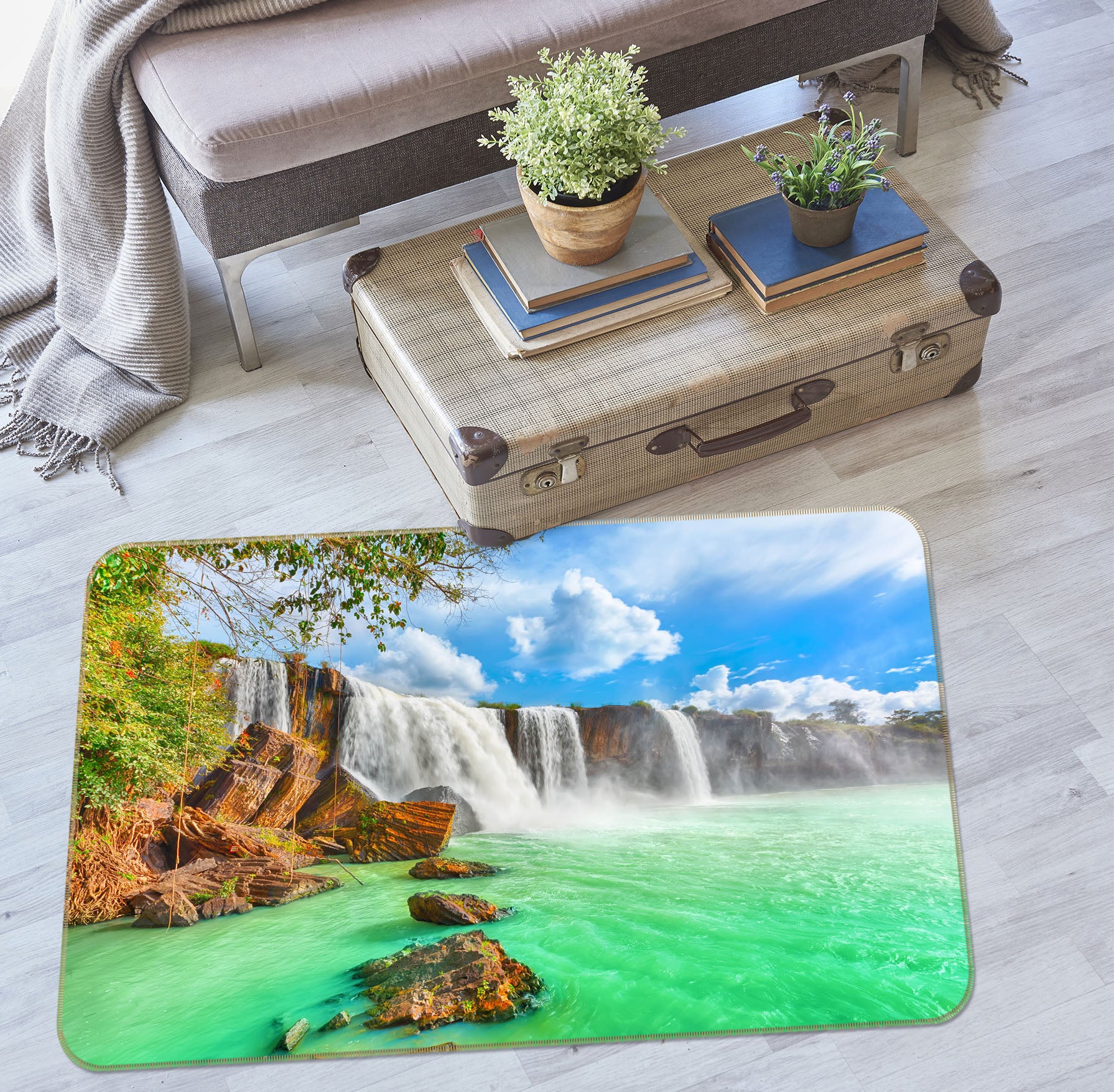 3D Green Water Waterfall 65083 Non Slip Rug Mat