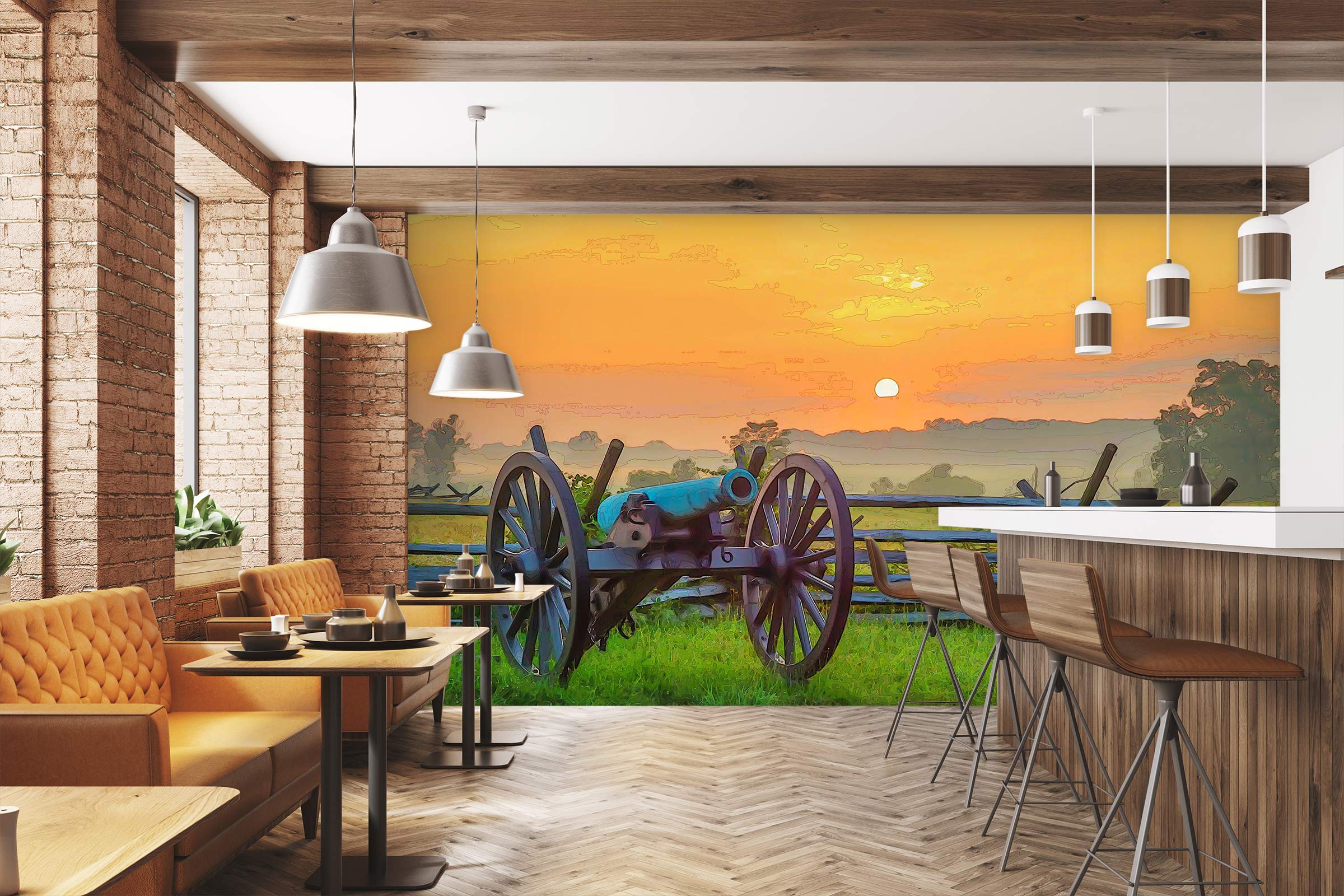3D Grass Sunset Cart 10870 Alius Herb Wall Mural Wall Murals