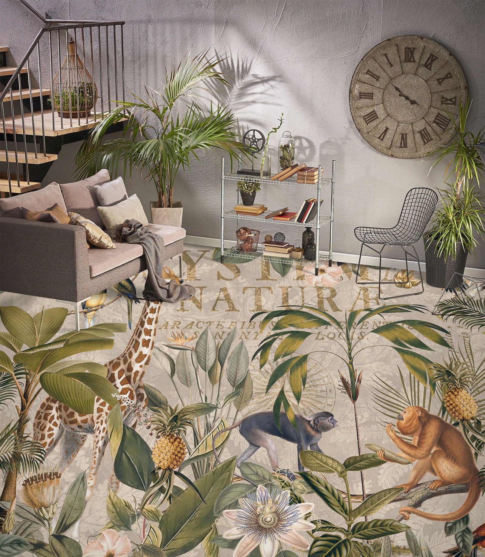 3D Giraffe Monkey Pineapple Grove 104169 Andrea Haase Floor Mural