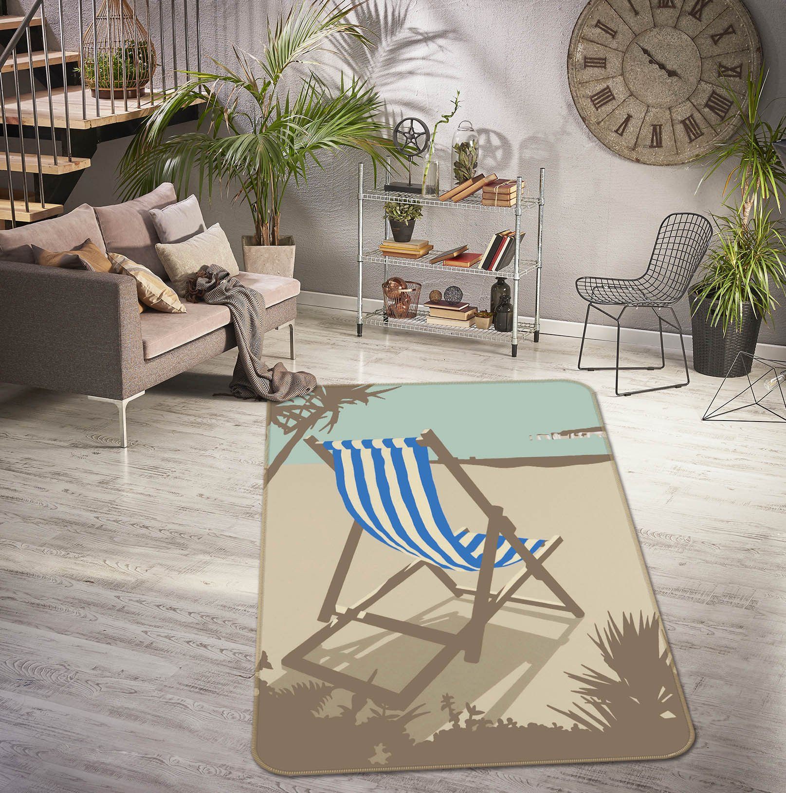 3D Bournemouth Blue Deckchair 1104 Steve Read Rug Non Slip Rug Mat Mat AJ Creativity Home 