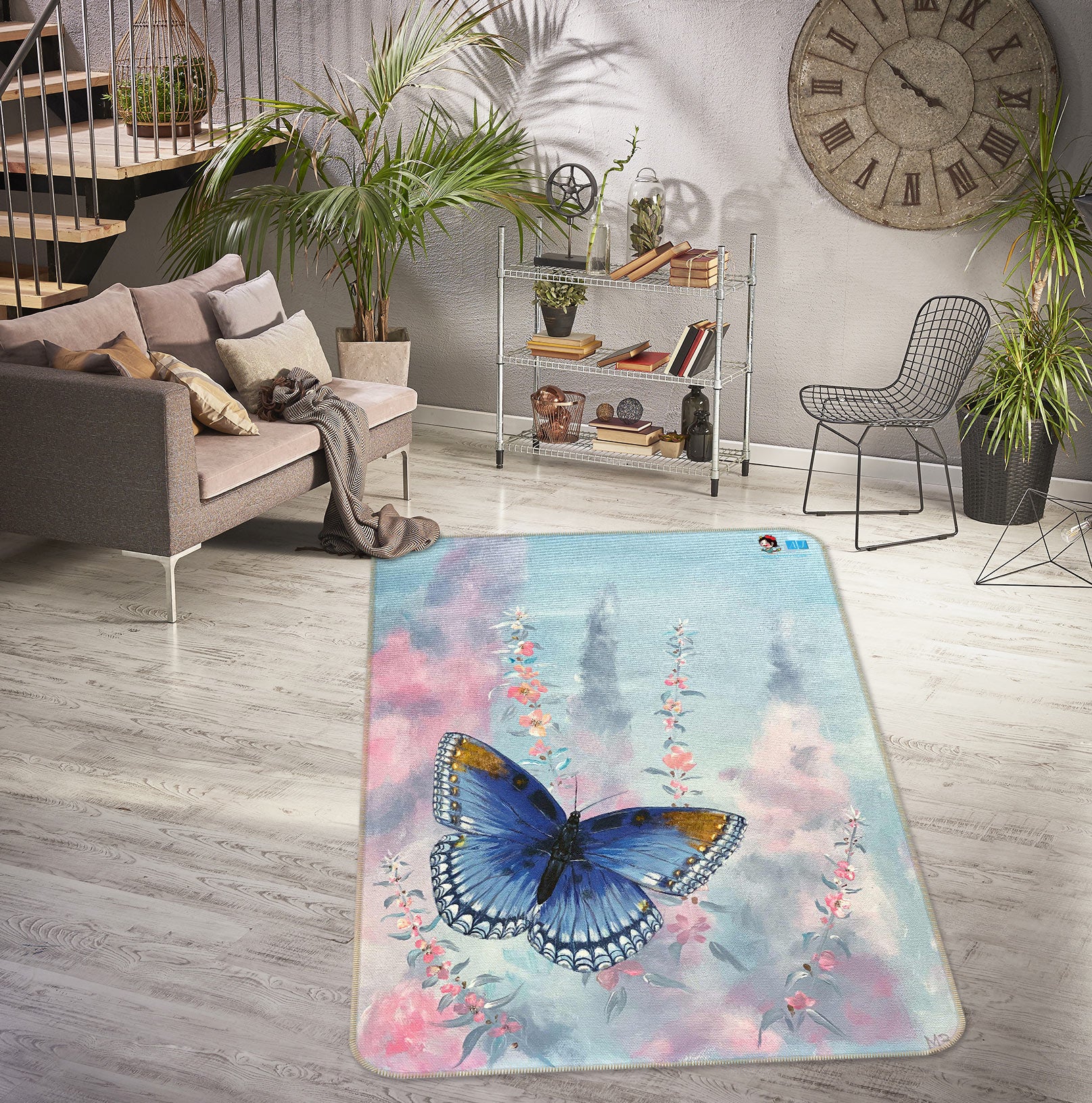 3D Blue Butterfly 9710 Marina Zotova Rug Non Slip Rug Mat