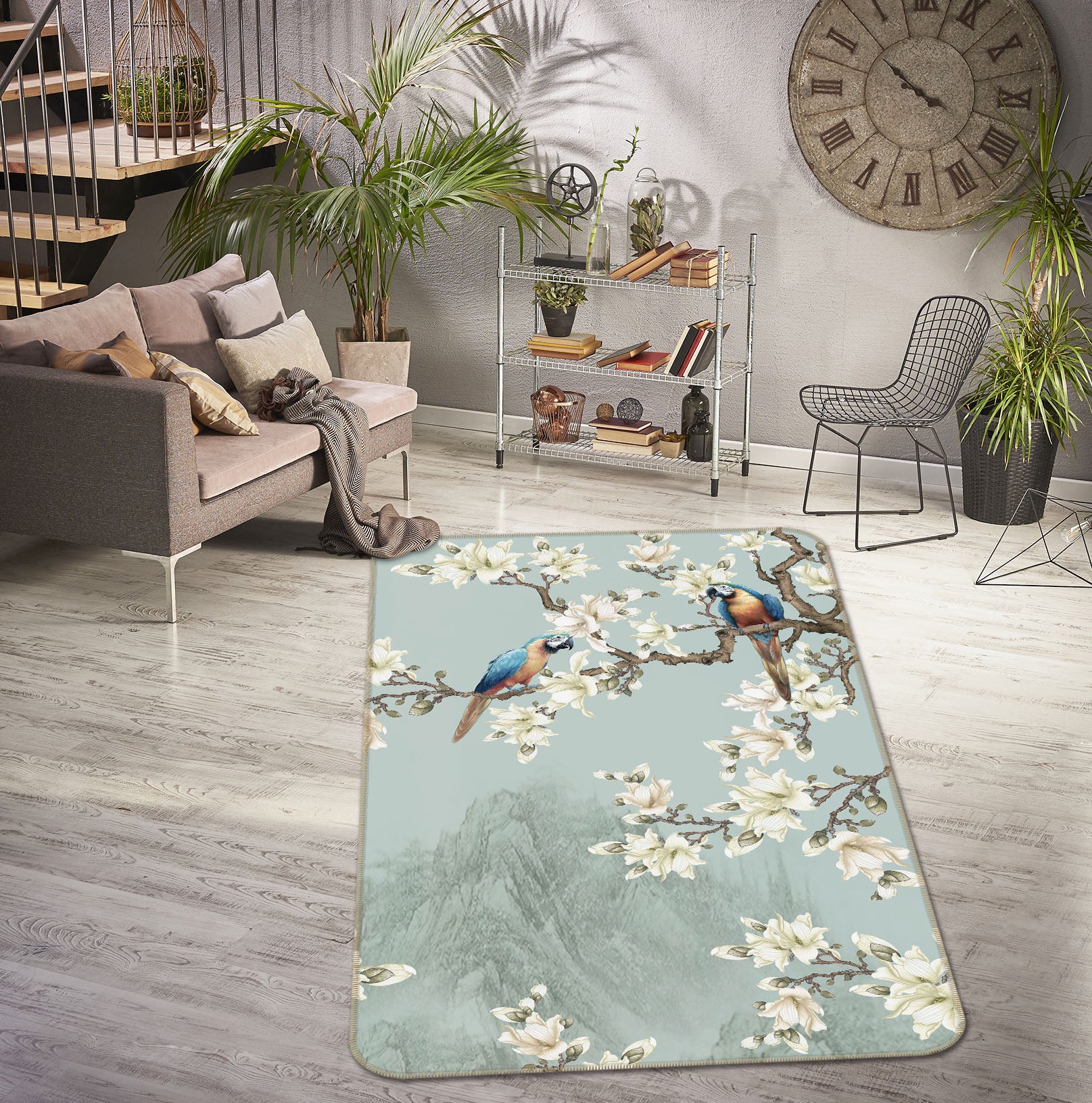 3D Flower Branch Bird 27156 Non Slip Rug Mat