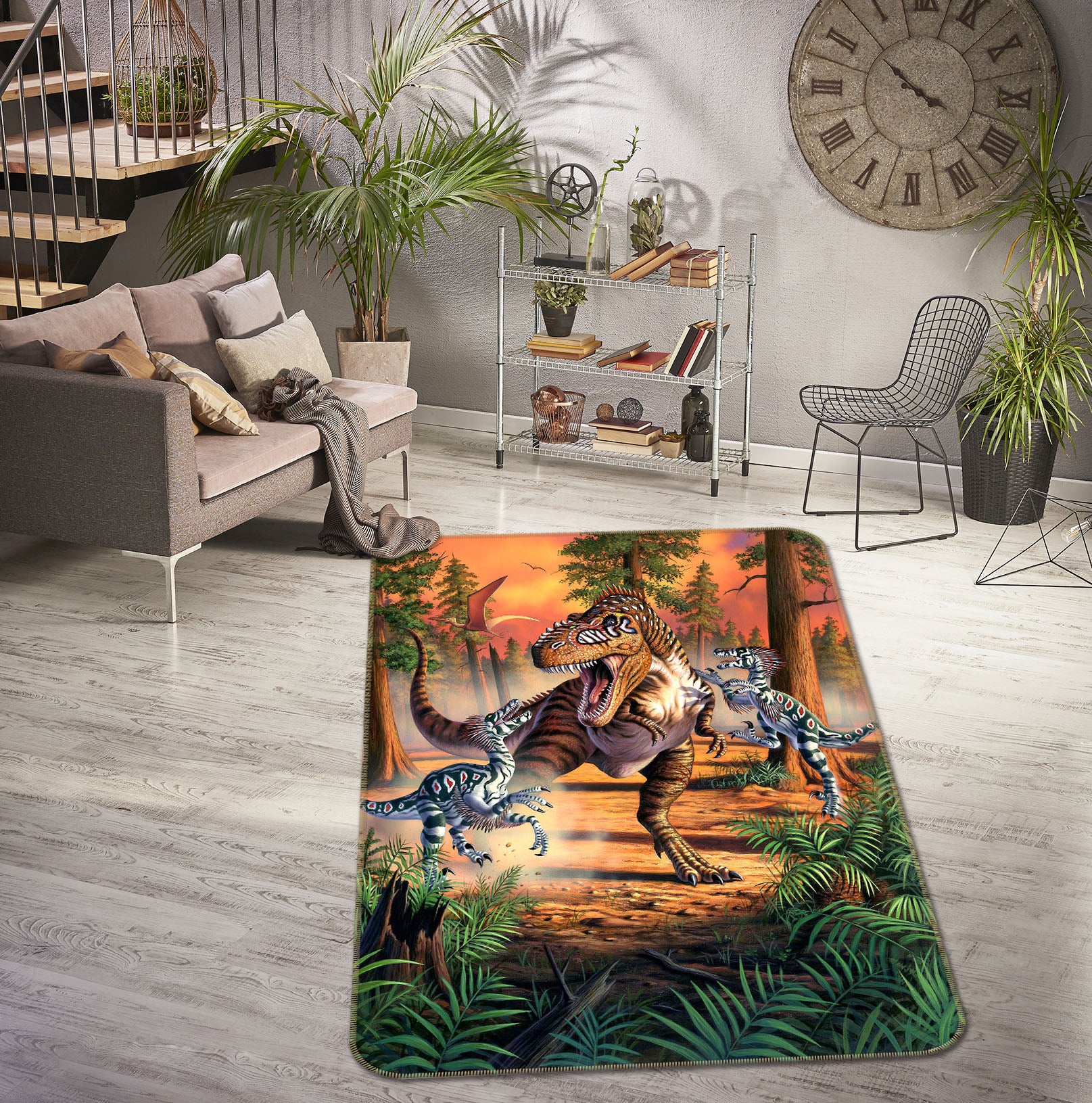 3D Jungle Dinosaur 83088 Jerry LoFaro Rug Non Slip Rug Mat