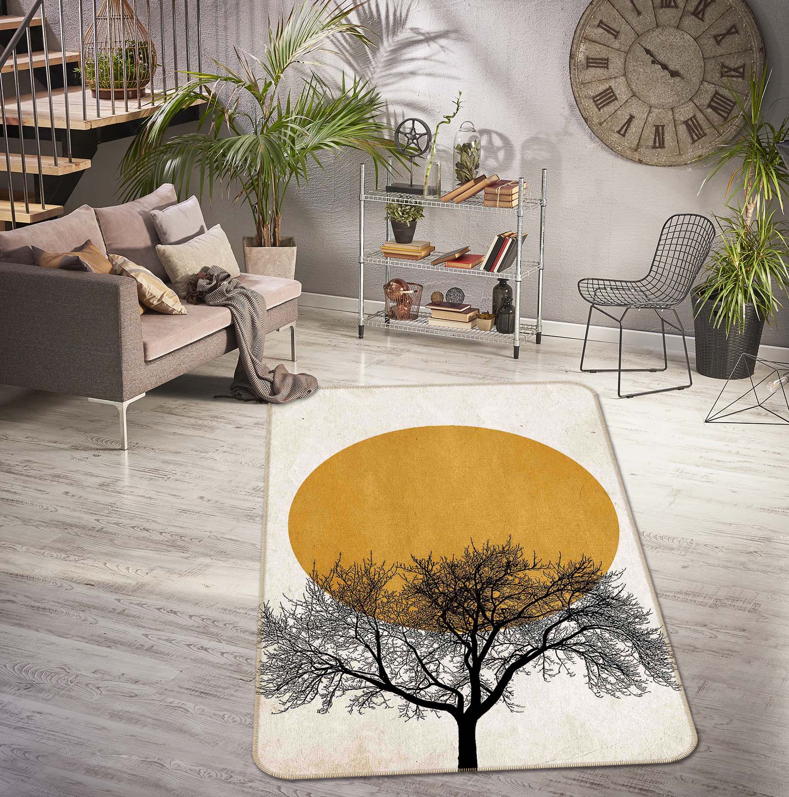 3D Yellow Dead Tree Sun 84151 Boris Draschoff Rug Non Slip Rug Mat