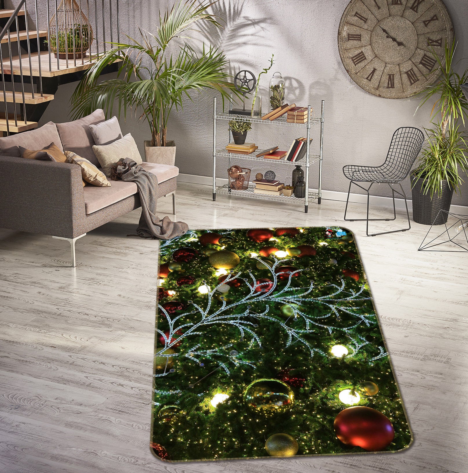 3D Branches Ball Pendant 55147 Christmas Non Slip Rug Mat Xmas
