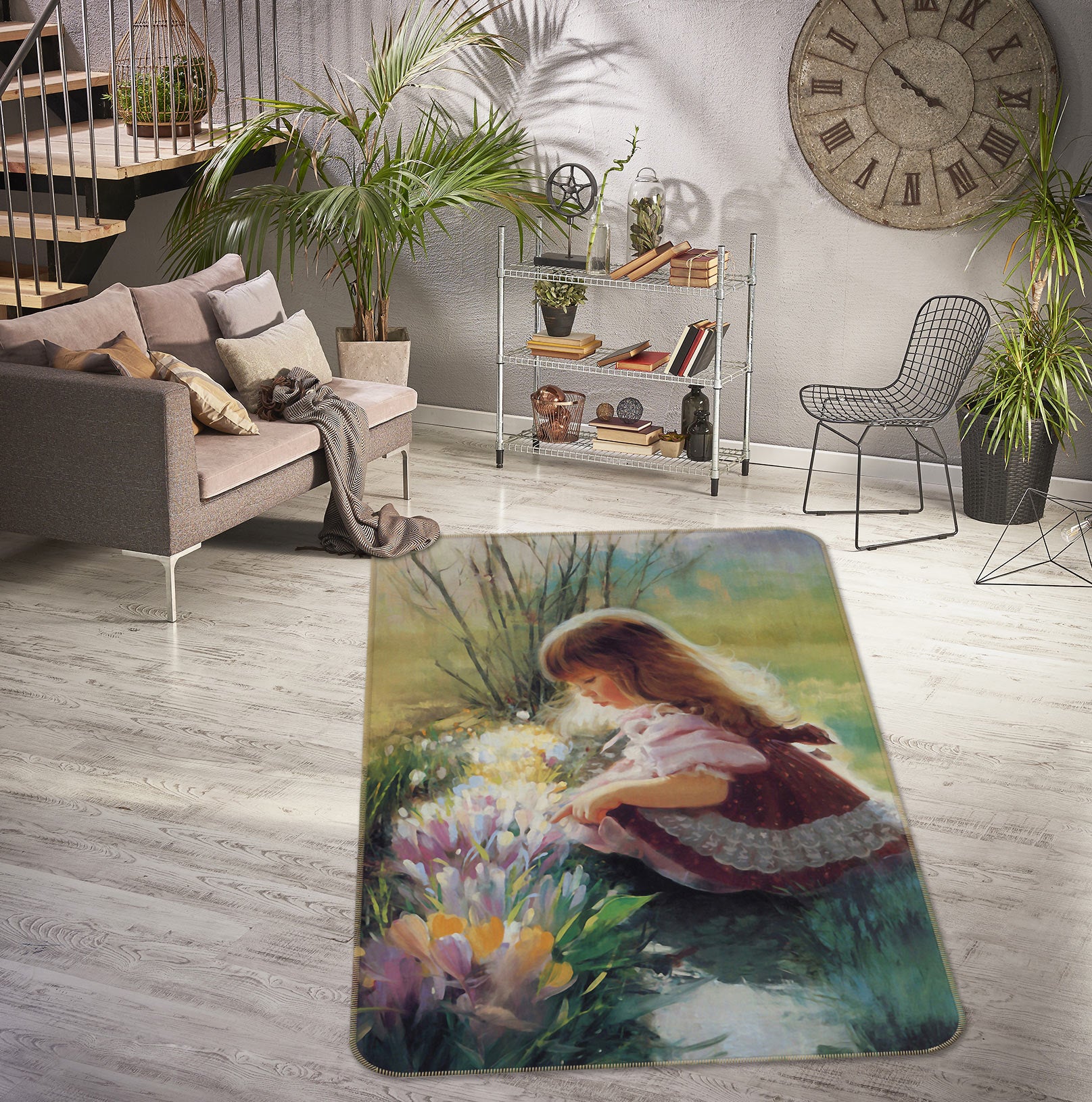3D Oil Painting Flower Girl 76183 Non Slip Rug Mat