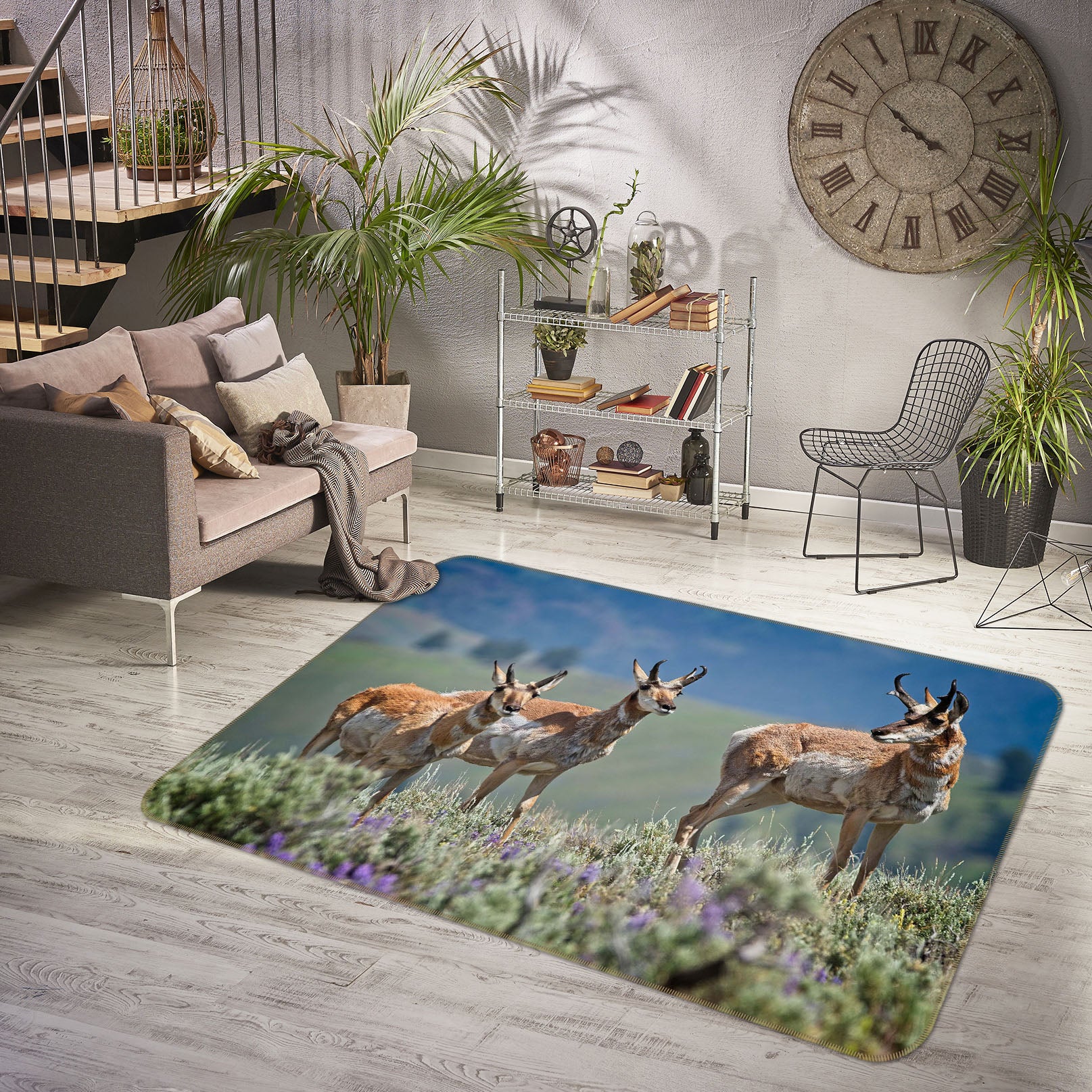 3D Grass Deer 84053 Kathy Barefield Rug Non Slip Rug Mat
