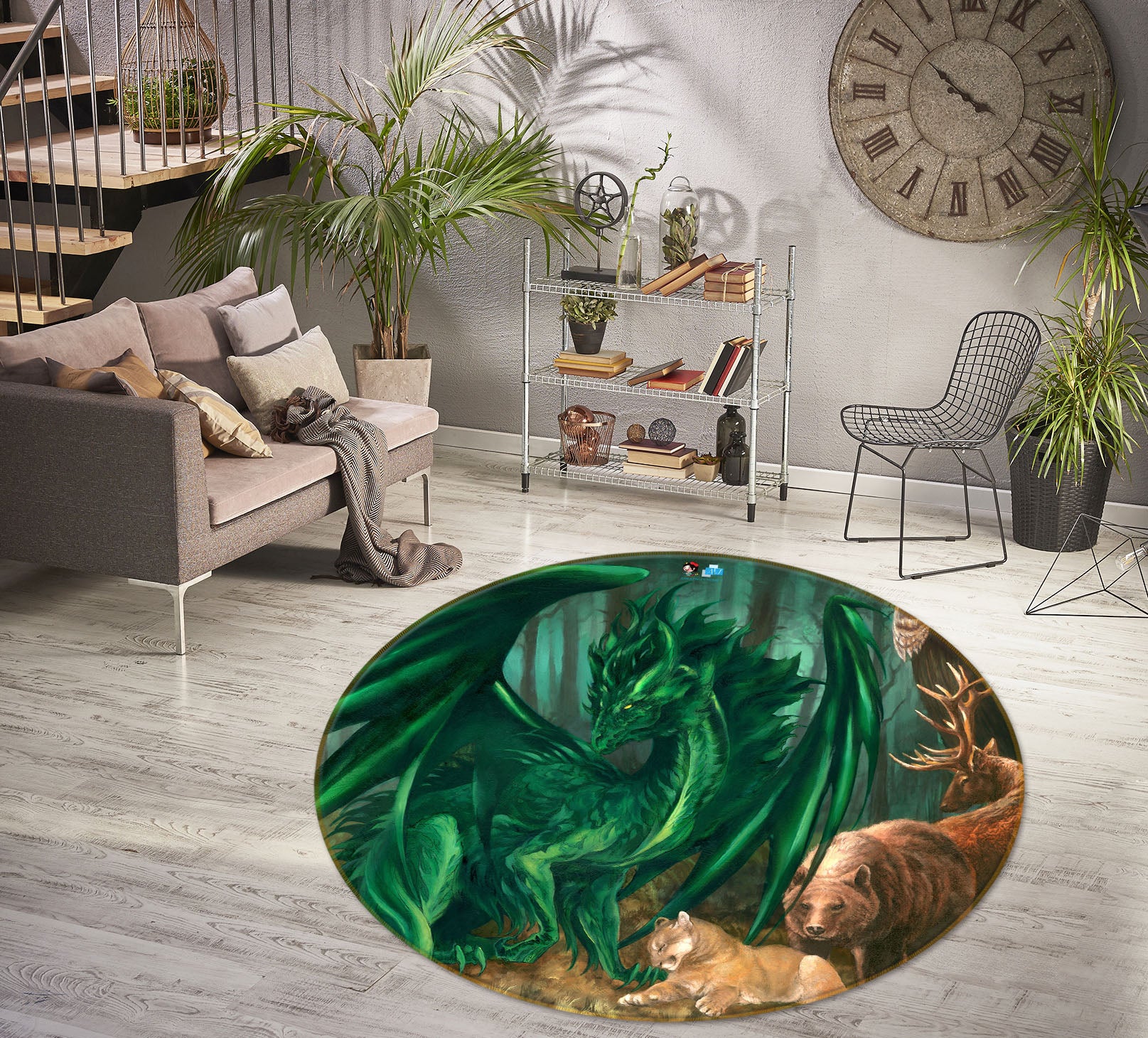 3D Animal Dragon 8385 Ruth Thompson Rug Round Non Slip Rug Mat