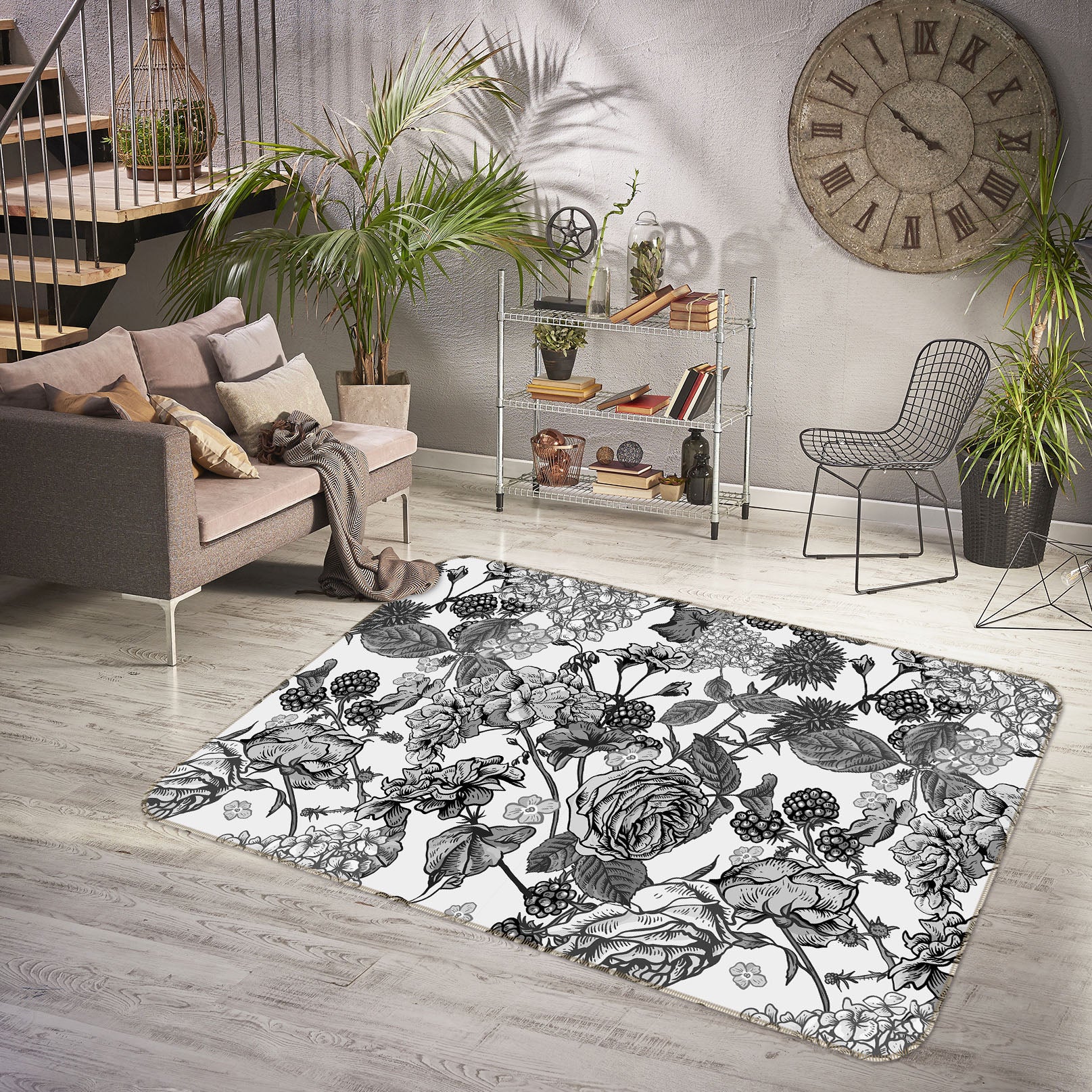 3D Black Ash Flowers 31046 Non Slip Rug Mat