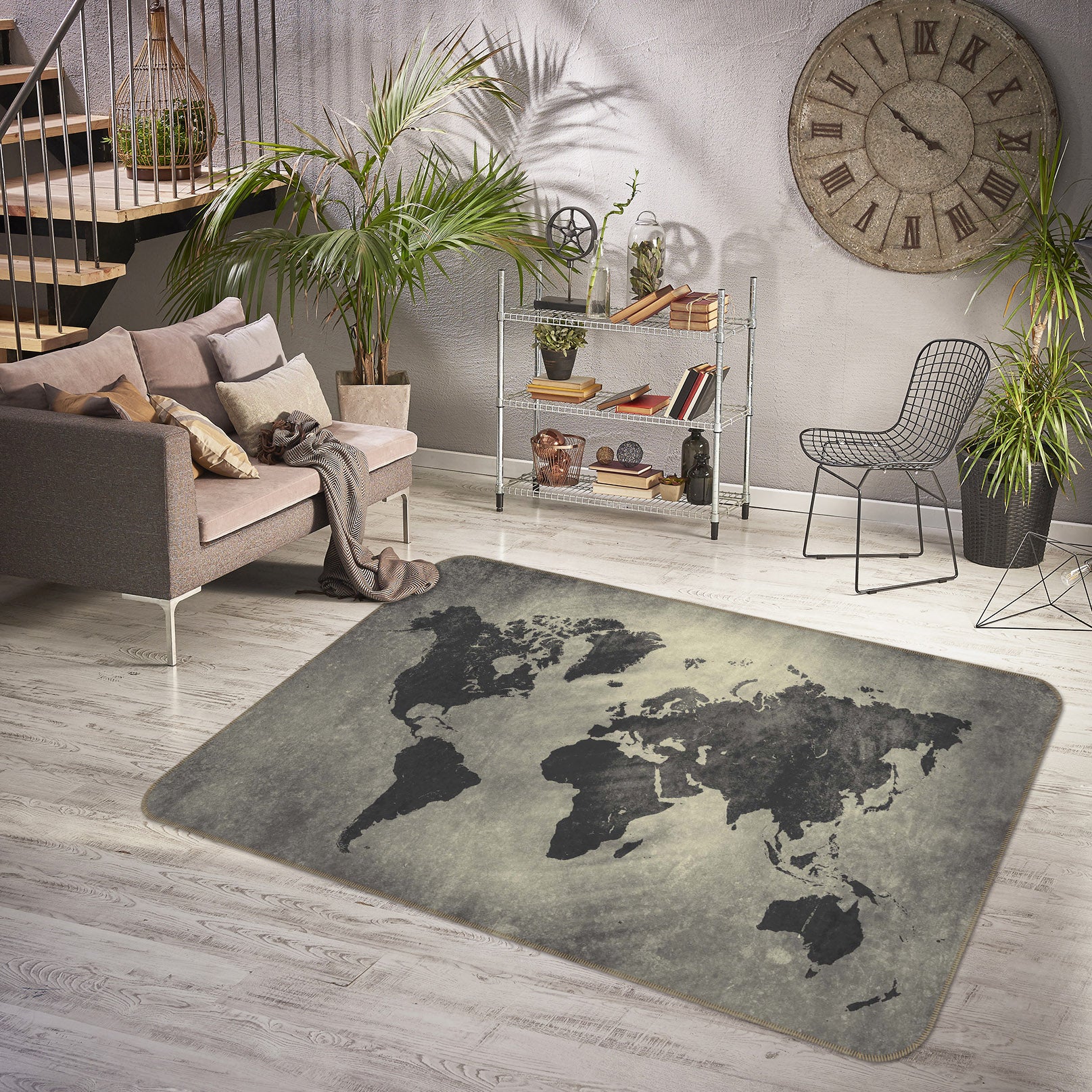 3D Grey Stone 221 World Map Non Slip Rug Mat