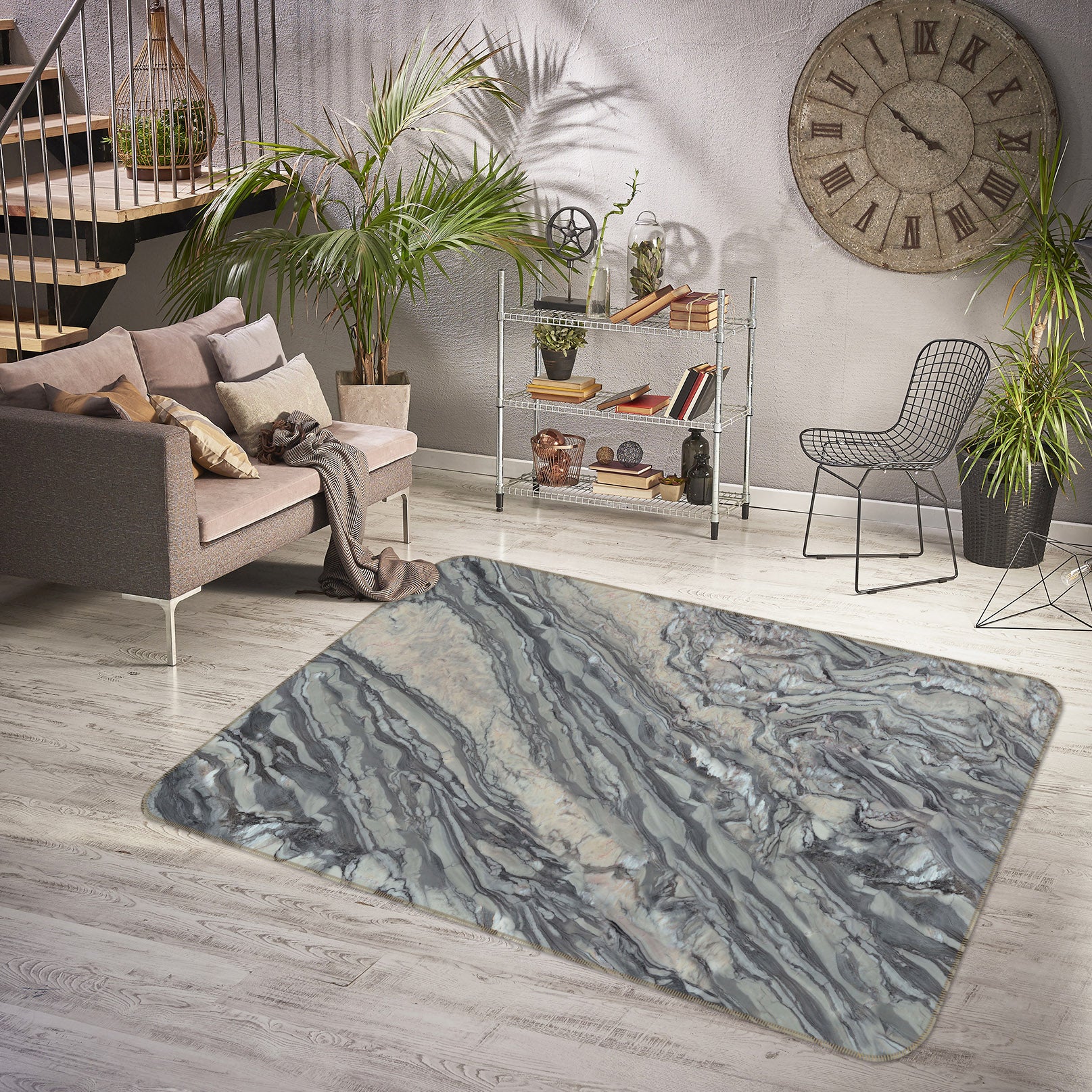3D Gray Marble Pattern 27117 Non Slip Rug Mat