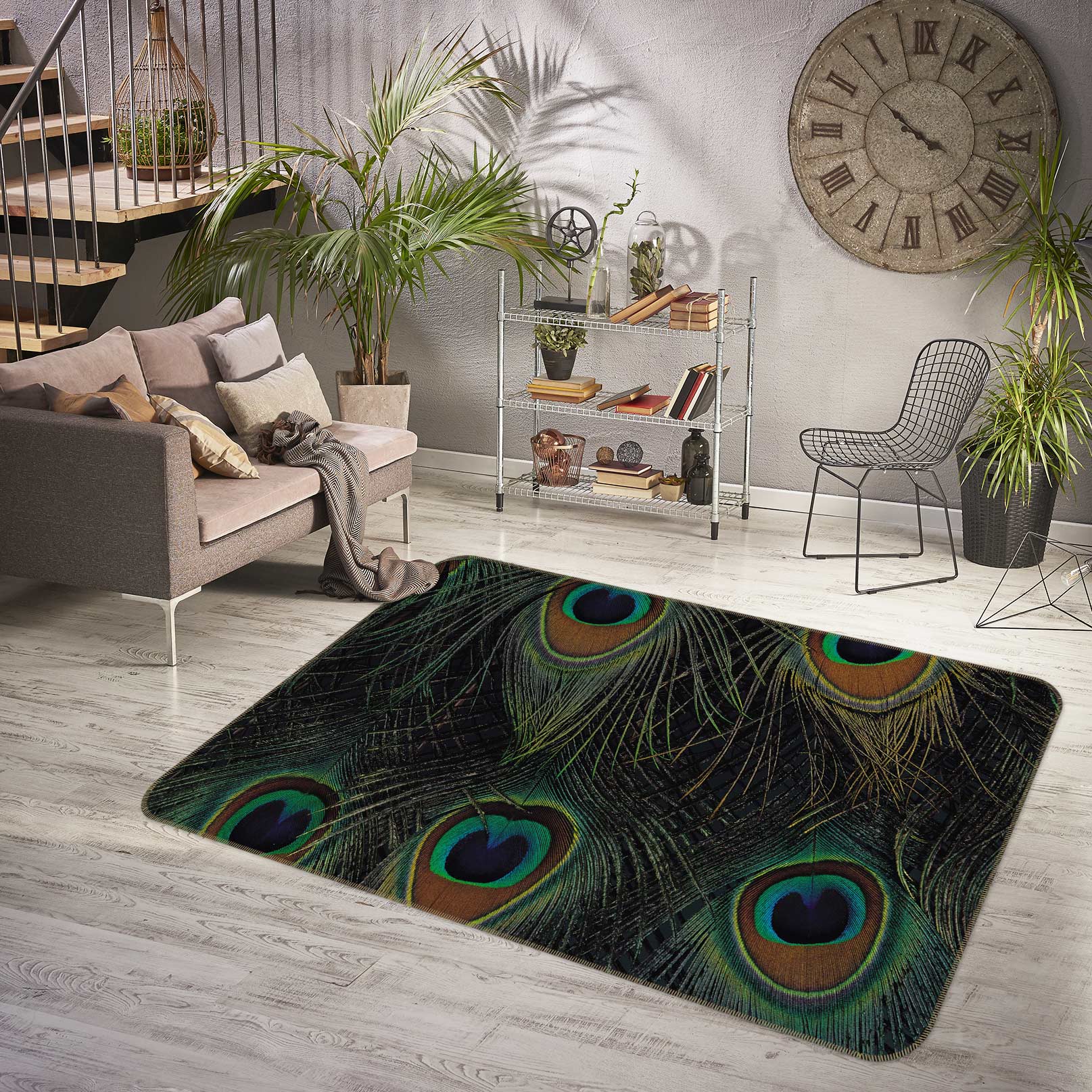 3D Peacock Feather 75258 Non Slip Rug Mat