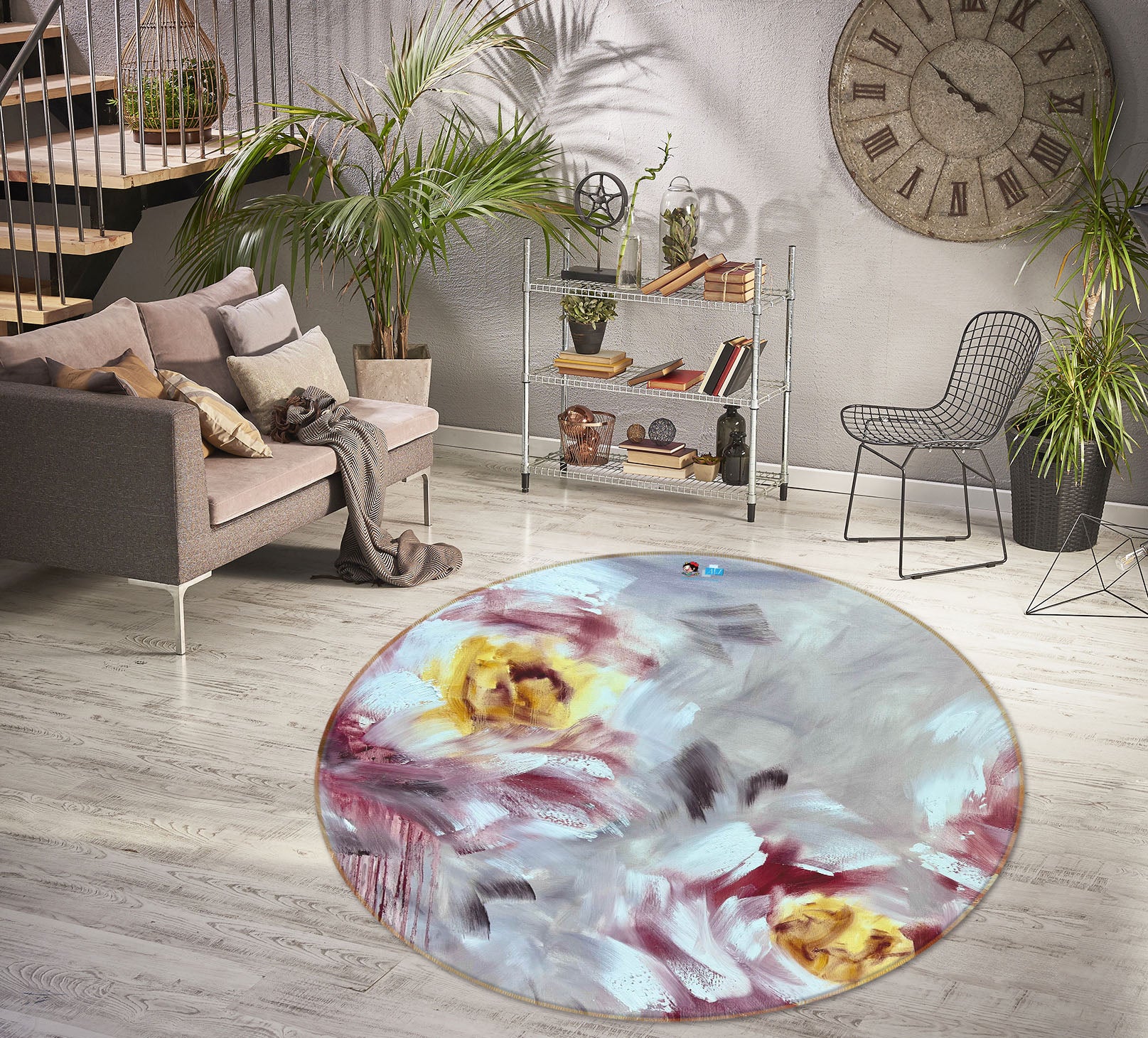 3D Painted Flowers 4034 Skromova Marina Rug Round Non Slip Rug Mat