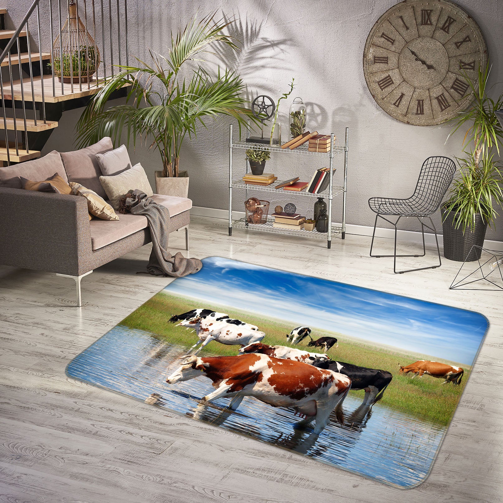 3D Cattle River 056 Animal Non Slip Rug Mat